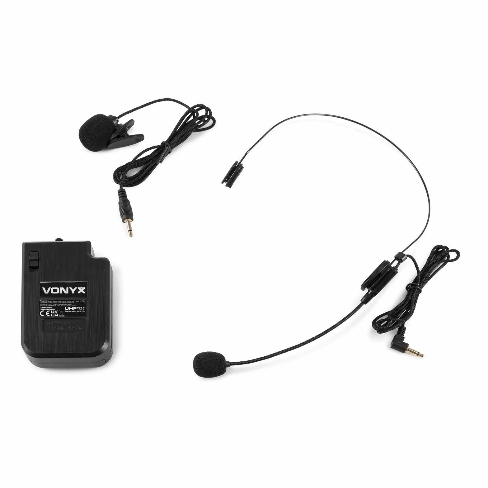 Vonyx VSA500-BP – Altavoz Bluetooth Grande Potente 12" 800W con micrófono inalámbrico de Mano y petaca UHF con micrófono de Diadema y Solapa, batería Recargable, USB, SD, Radio FM – Color Negro