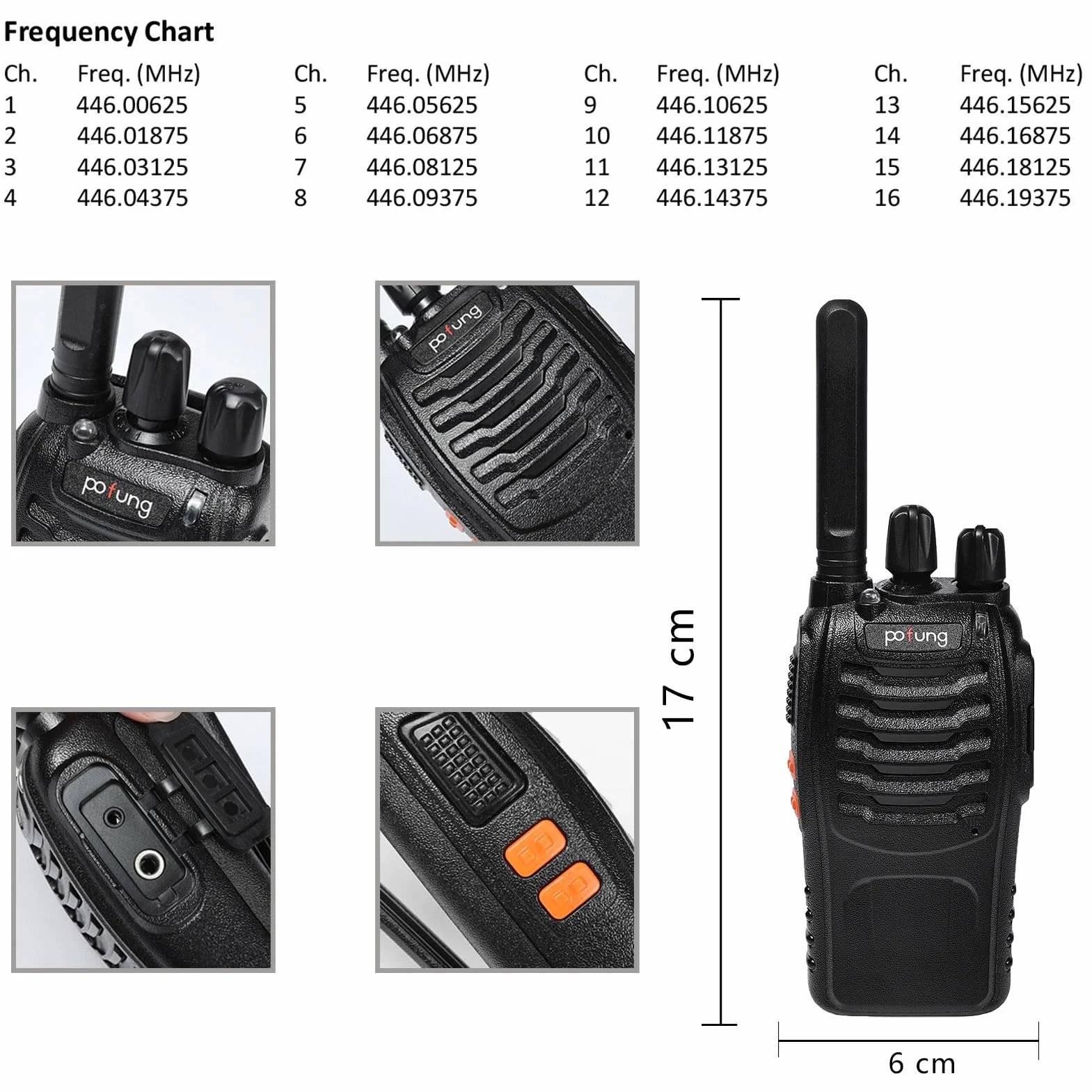 Walkie Talkie PMR446 Licencia Libre Pofung PT88E Radio Comunicador, 16 Canales Walkis Profecionales 1500mAh Walkie Talkie Largo Alcance Radio Portátil,para Adultos Senderismo (Negro, 4 Piezas)