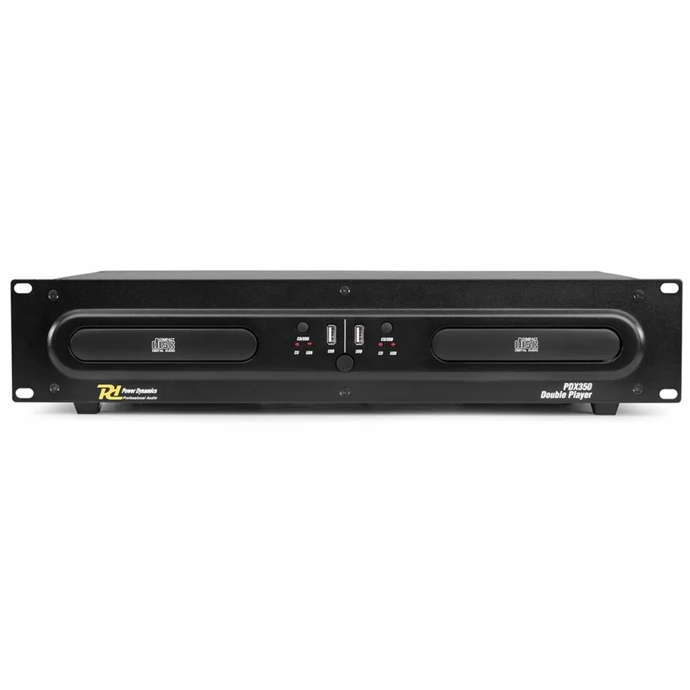 Power Dynamics PDX350 Dual DJ CD/USB Player Controller, Dual Player para PDX350: CD/USB /MP3, Anti-Choque con Buffer RAM, Reloop, 2X LC Display, Compatible con Rack 19", Negro