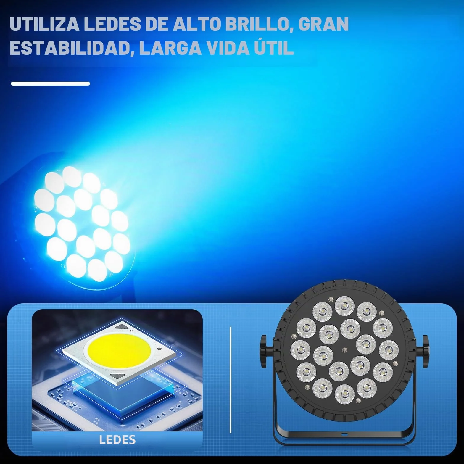 RGBWA UV Focos Par LED 200W, 18 LED Luces Escenario 7/10CH con Estroboscópica y Activación Sonido, Luces Discoteca para Espectáculos Bares Fiestas Bodas Halloween