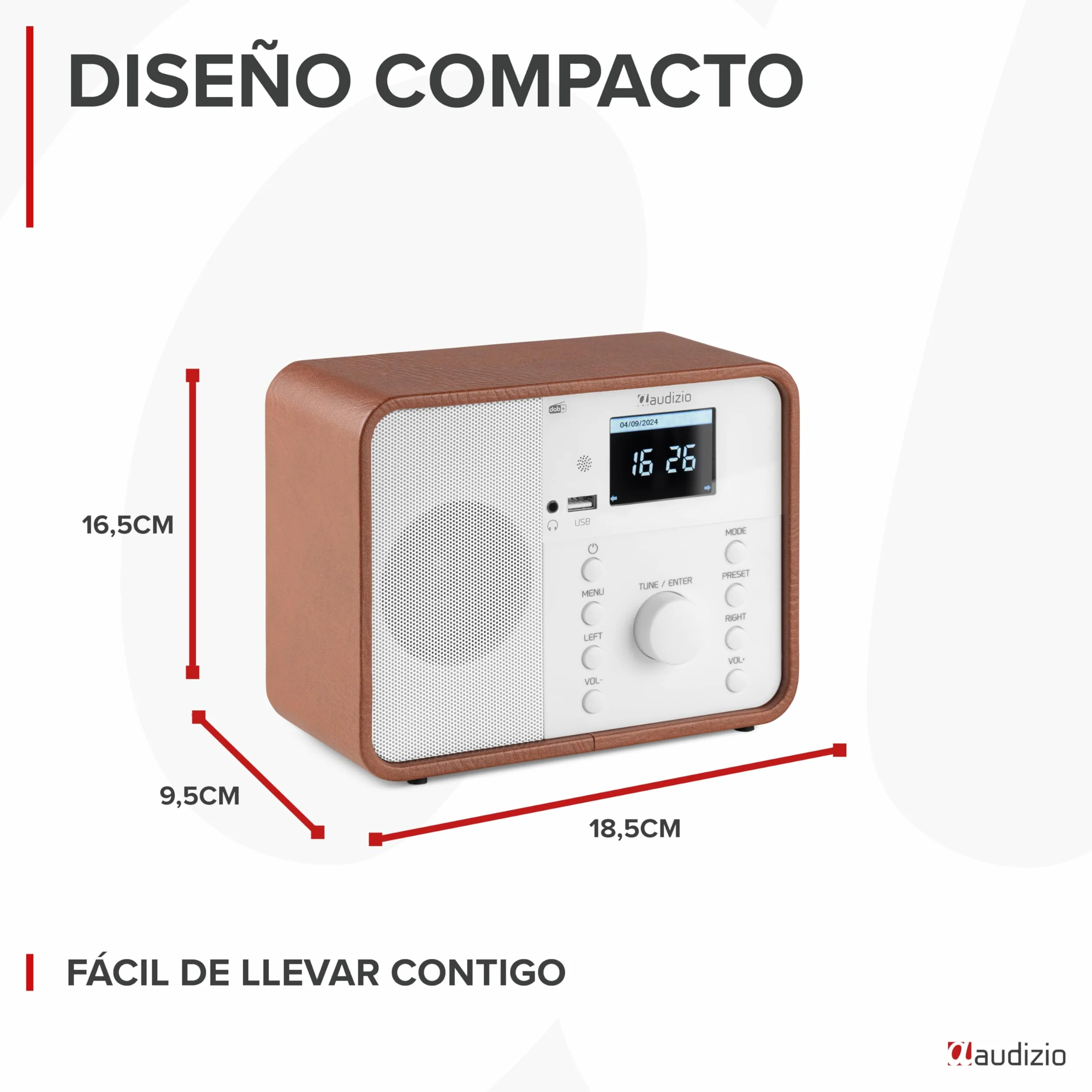 Audizio Nardo Radio Digital Dab con Bluetooth, WiFi Radio, Mando a Distancia, USB MP3 Playback, Dab Internet Radio, 32,000 Emisoras, Dab+/FM, 250 Presintonías - Blanco/Madera
