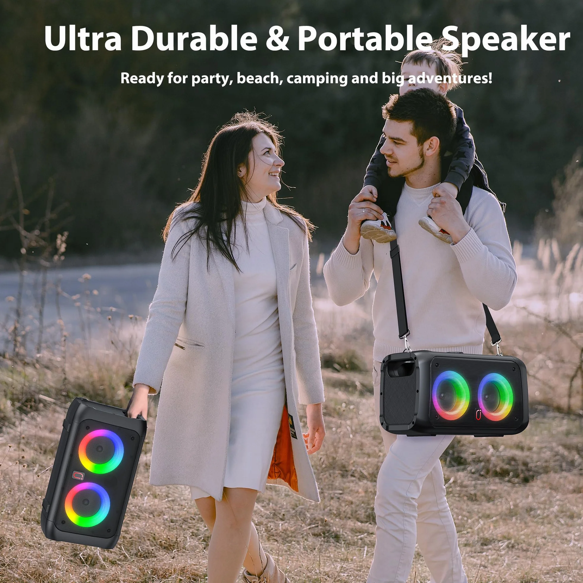 JYX Máquina de Karaoke, Karaoke 2 microfonos inalambricos, Sistema PA para Adultos con Luces LED, soporta TWS/AUX/USB/TF, Ideal para Fiestas y animaciones (T22-T)