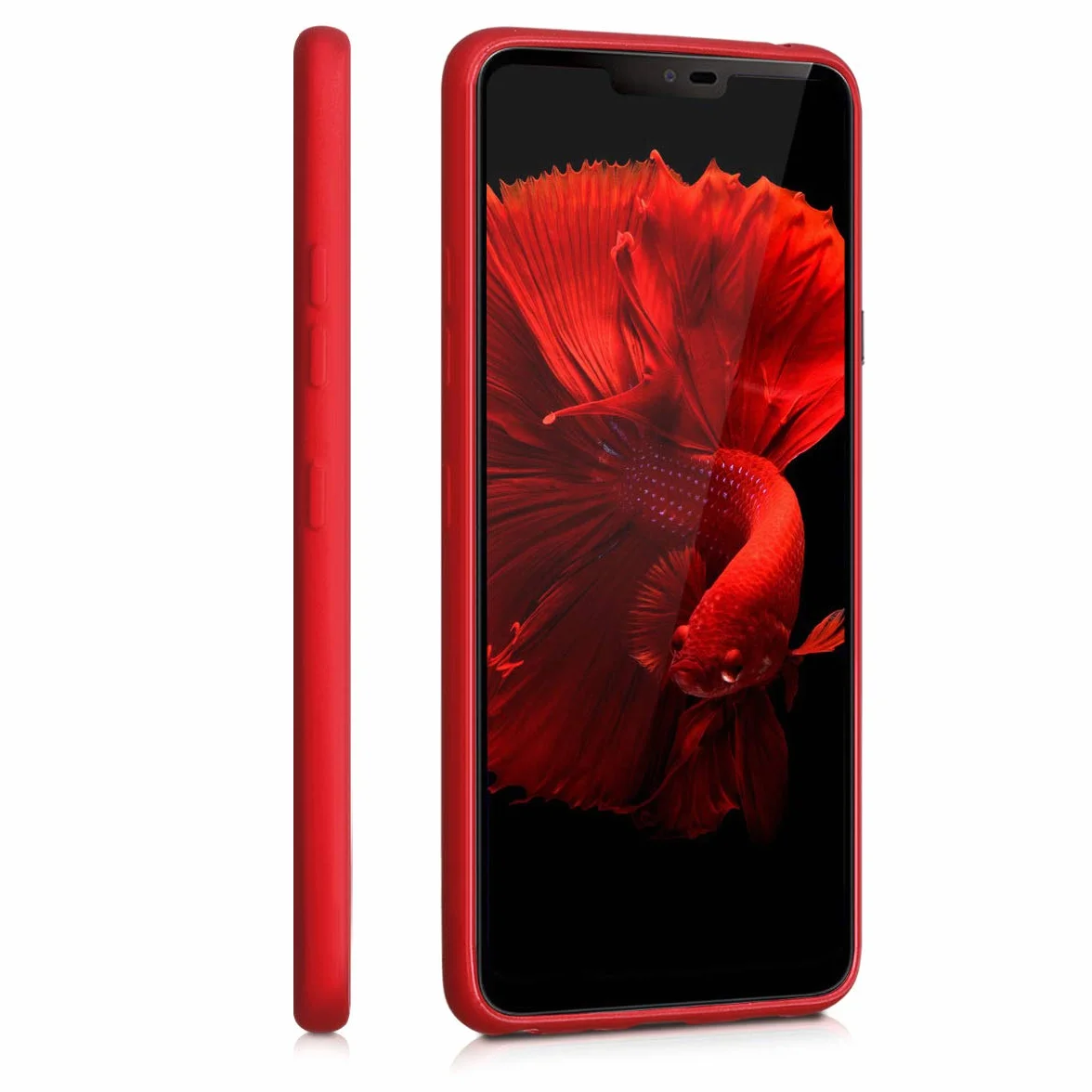 kwmobile Funda para LG G7 ThinQ Carcasa TPU Silicona Ultrafino Antigolpes Carga inalámbrica Rojo Oscuro Metalizado