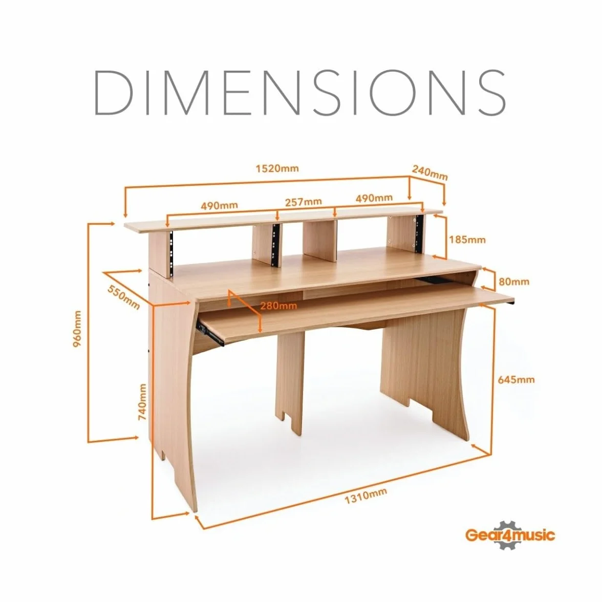 Escritorio de estudio en casa de 3 niveles - Muebles para audio y grabación profesional Natural