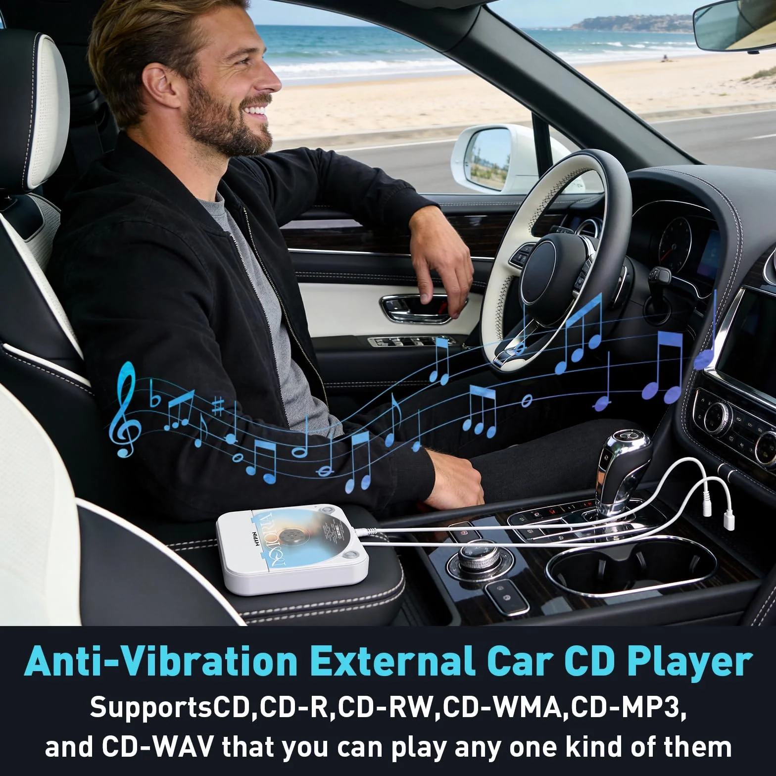 Reproductor de CD Portátil Externo para Coche con Puerto USB/AUX, Compatible con Radio Estéreo de Coche, TV, Computadora, Universal para Vehículos, Compatible con CD/CD-MP3/CD-RW/CD-R/CD-WMA/CD-WAV