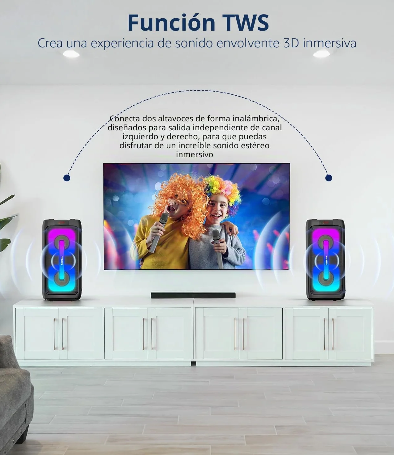Máquina de Karaoke 2 microfonos inalambricos,Altavoz Karaoke Profesional Completo,Bluetooth portátil con Luces LED,Sistema PA,para Fiestas,Regalo,al Aire Libre,soporta Bluetooth/TF/USB/AUX/TWS