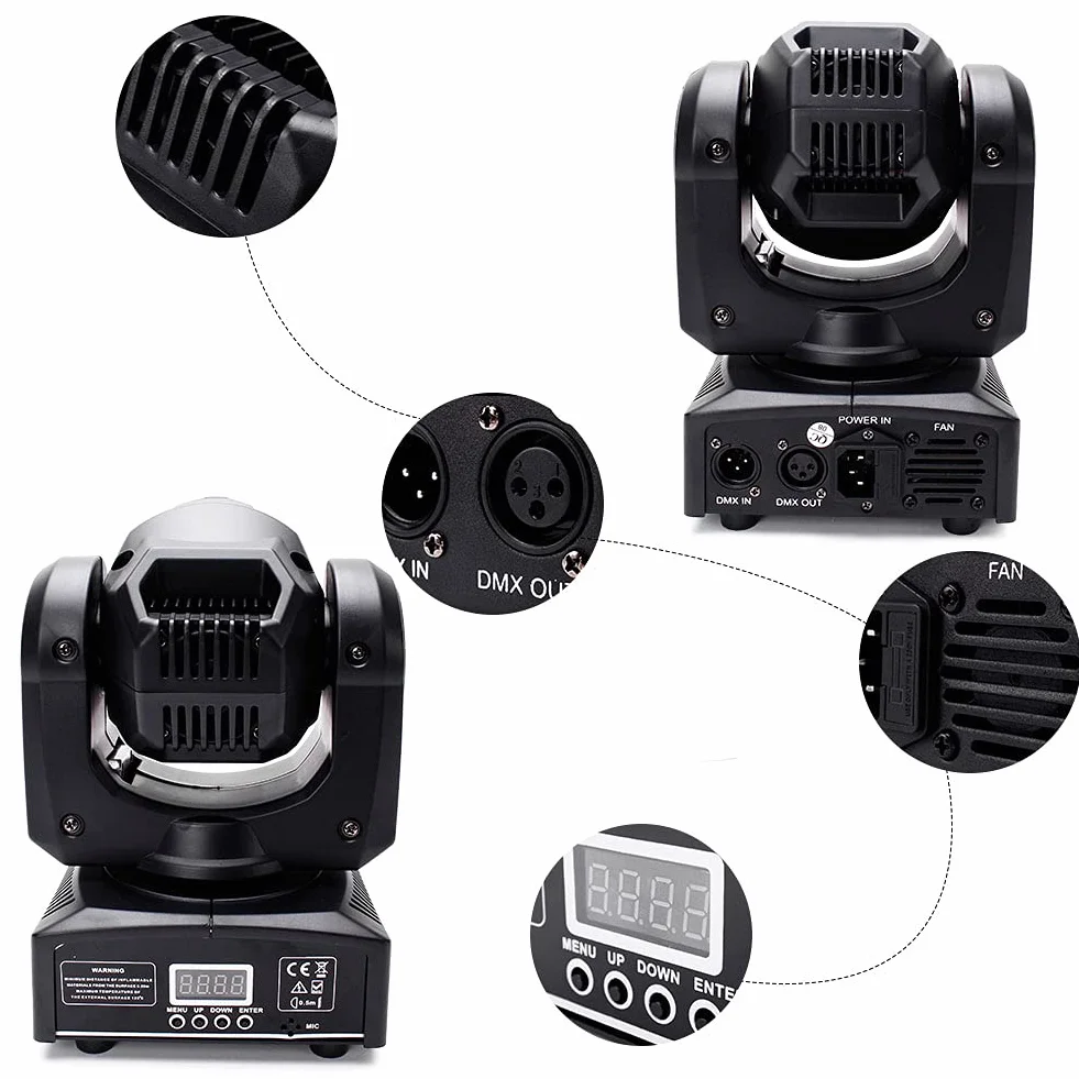 U`King Cabezas Moviles Focos móviles 60W LED RGBW luz de fiesta, DMX512, 10/12 canales, efecto de luz para DJ discoteca fiestas cumpleaños Halloween bodas fiestas infantiles Navidad (60W-2pcs)