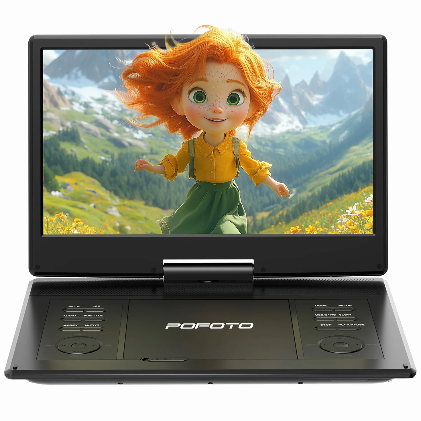 POFOTO Reproductor DVD Portátil 15,7'' Pantalla HD Giratoria 14,1" 6H Autonomía Multiformato SD USB