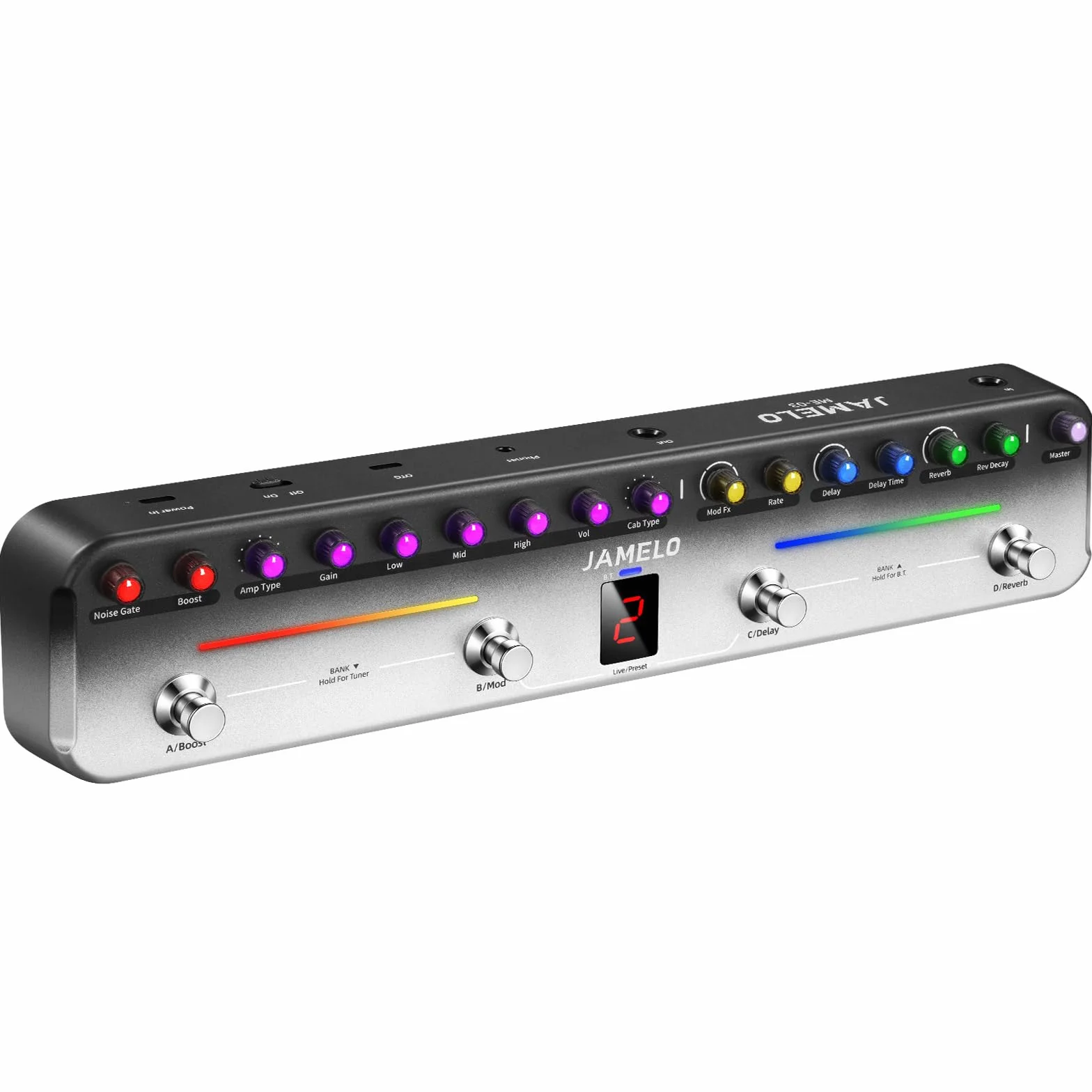 Pedal de efectos múltiples, procesador de efectos de guitarra JAMELO con 8 AMP y 8 CAB, reverberación, retardo, coro, puerta, aumento, recargable, Bluetooth y grabación, control por aplicación, 40