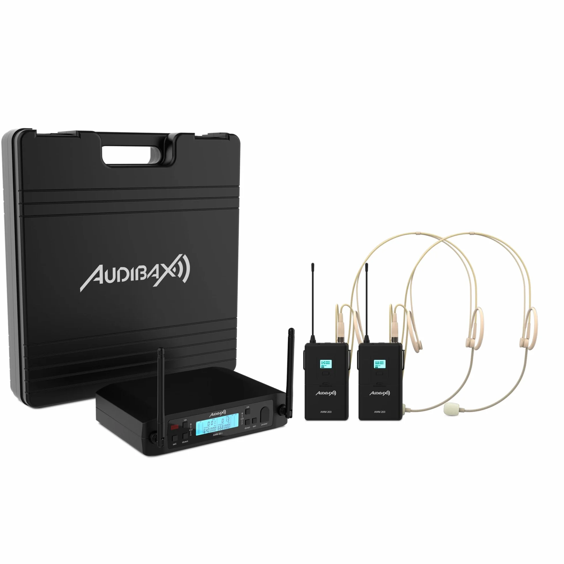 Audibax AWM 203 Sistema Inalámbrico Micrófono Diadema de 2 Canales UHF