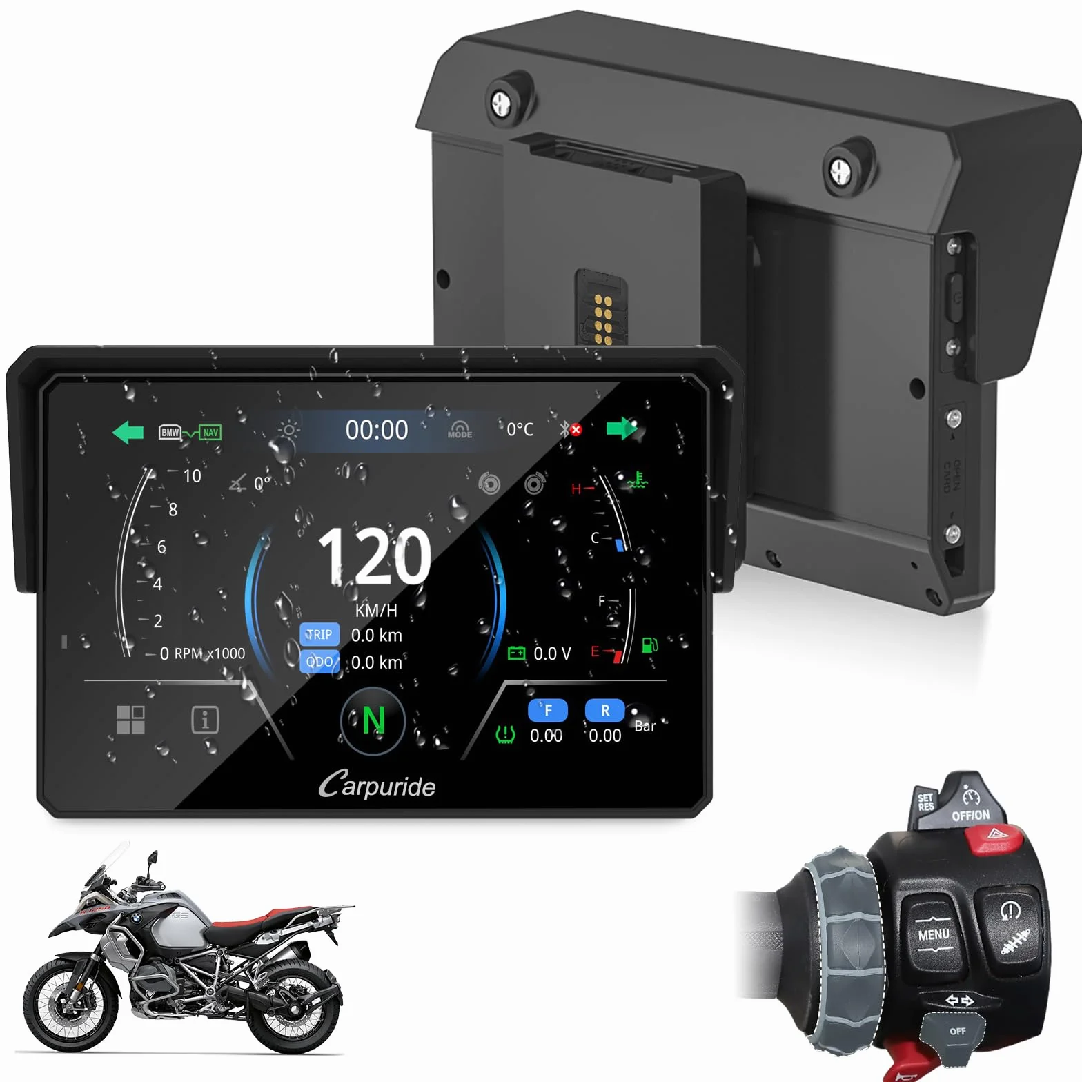 CARPURIDE W502BS Pro CarPlay Android Auto para Motocicletas, Pantalla GPS 5 Pulgadas Impermeable Bluetooth Dual