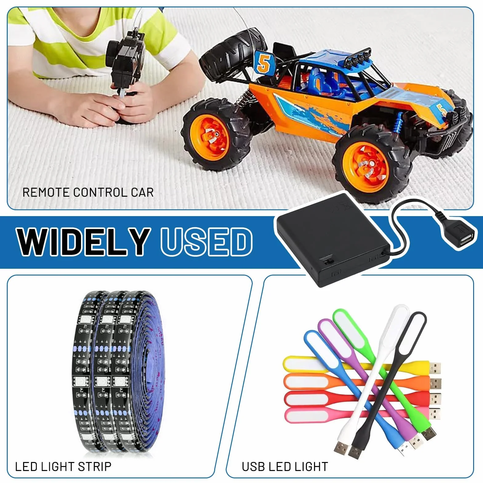 Portapilas AA, 4 Cajas de Pilas 4xAA, Porta Pilas AA con Tapa e Interruptor, Conexión a Interruptor USB, Soporte de Batería para Luz LED RC Cars