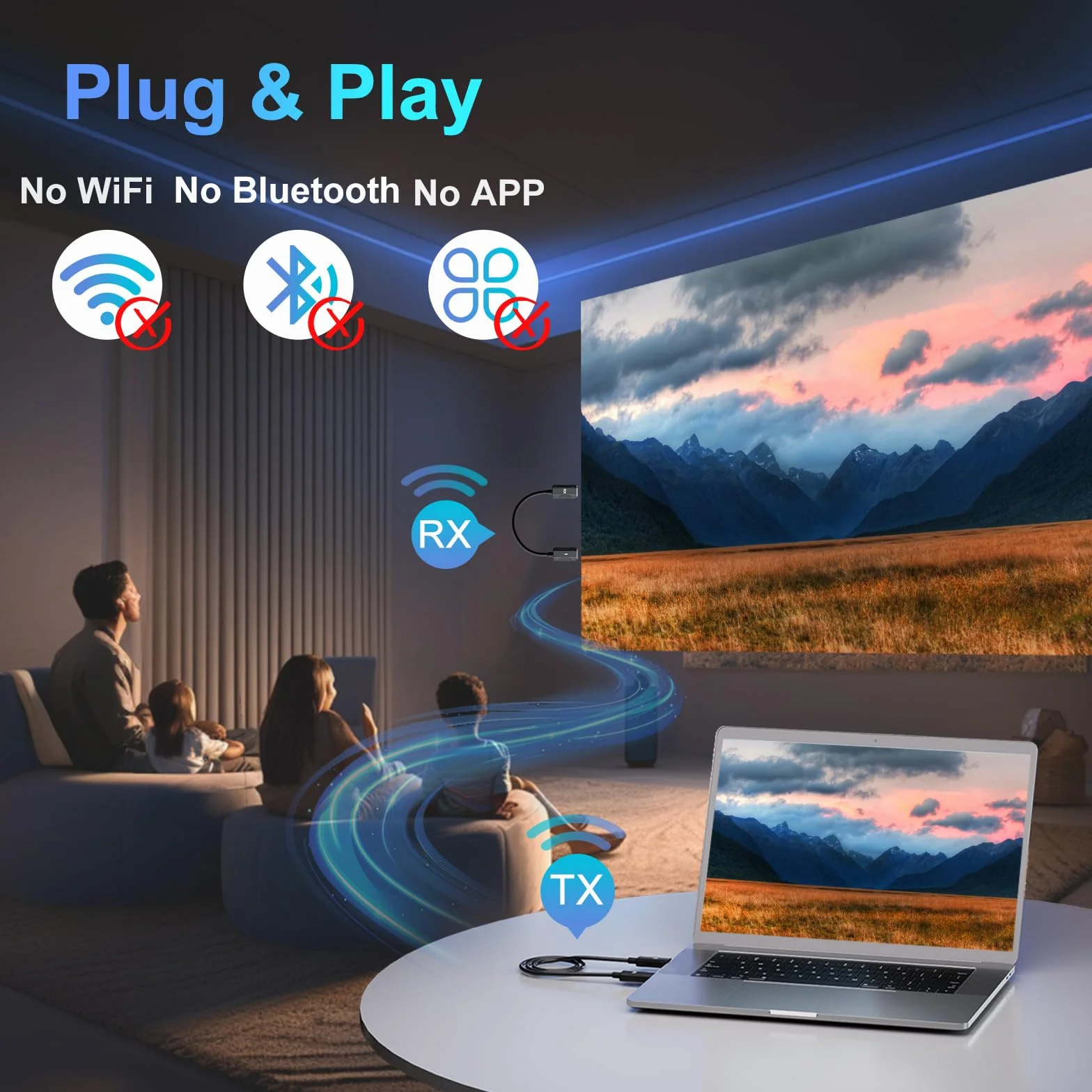 LXJADAP HDMI Inalámbrico Transmisor y Receptor, Decodificación 4K HDMI Wireless para Transmitir Vídeo y Audio en PC/TV Box/Proyector/Portátiles, Transmisión inalámbrica HDMI Transmisor, Negro