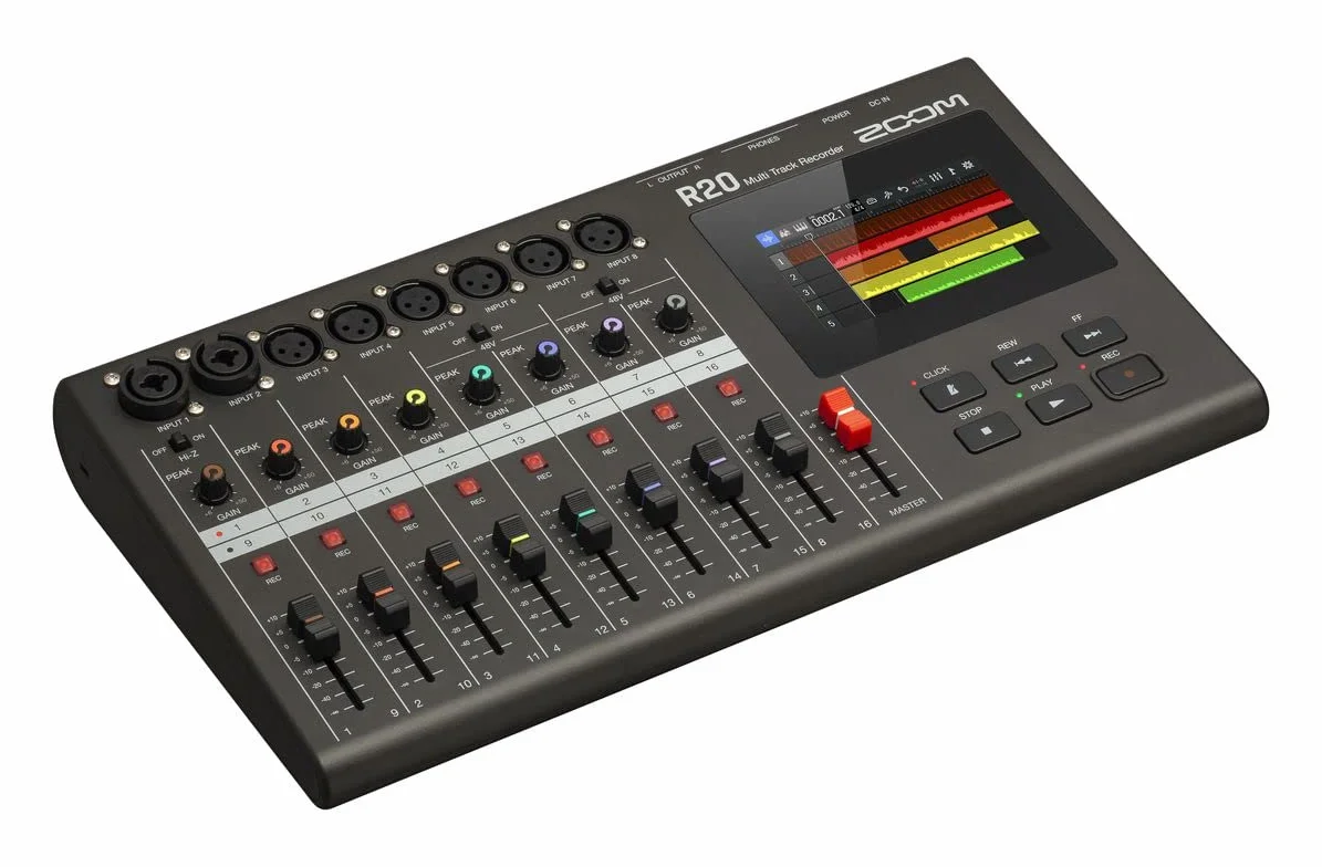 Zoom R20 MultiTrak Grabadora multipista de sobremesa, con Pantalla táctil, edición integrada, 16 Pistas, 6 entradas XLR, 2 entradas Combo XLR/TRS, Efectos, Synth, Drum Loops e Interface de Audio USB
