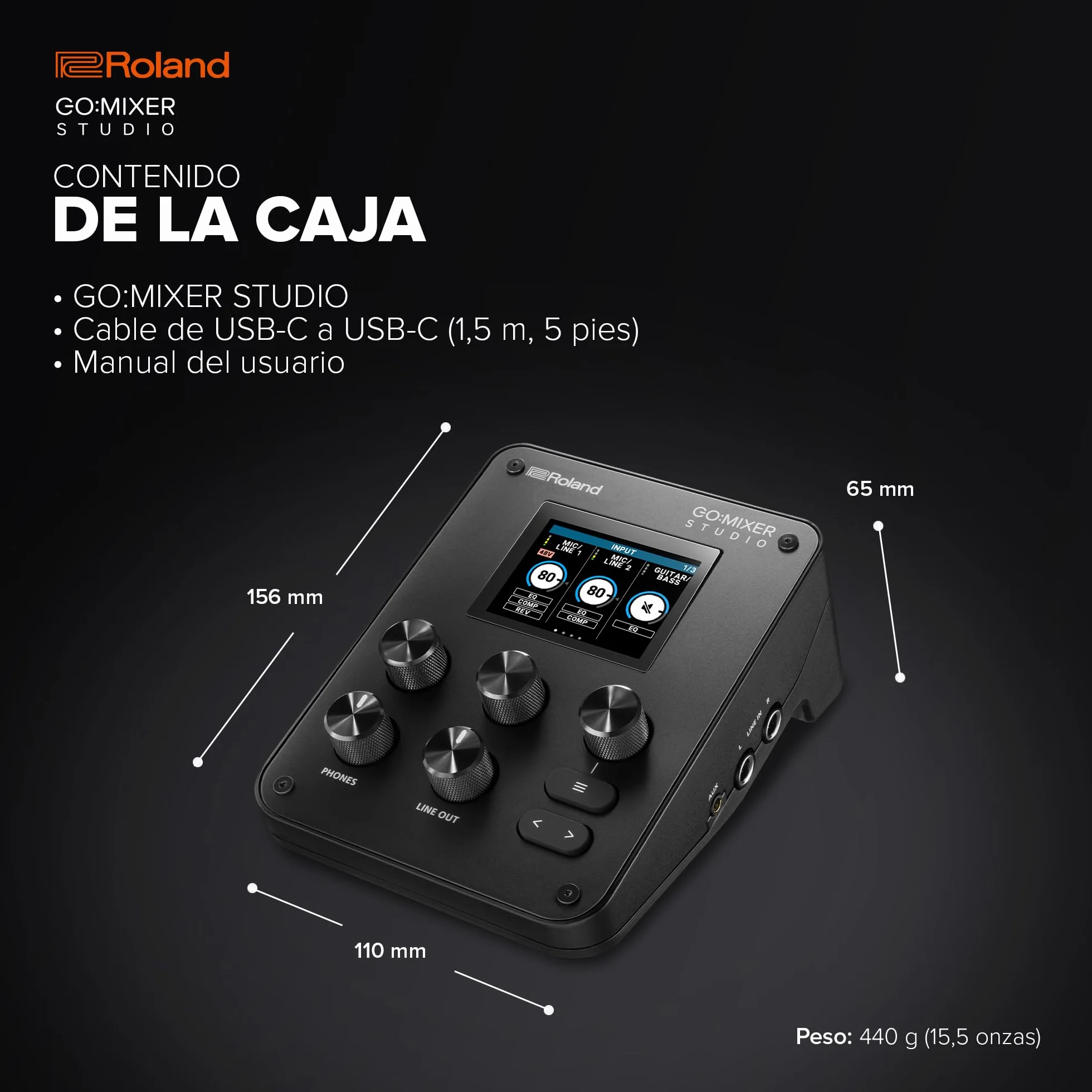 Roland GO:MIXER STUDIO | Mezclador multicanal portátil e interfaz de audio | Perfecto para creadores de contenido y músicos | Calidad de audio de estudio | Efectos integrados