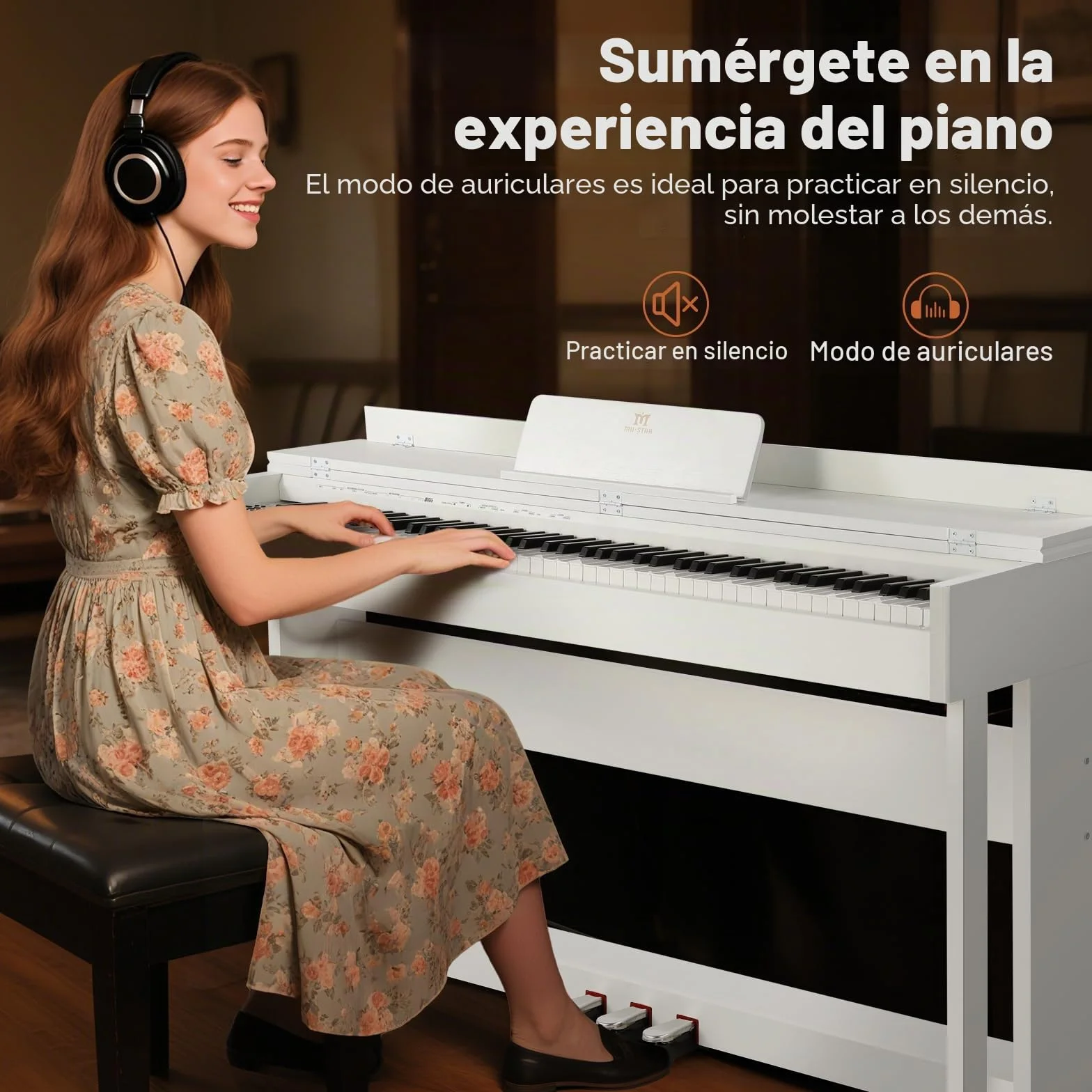 MUSTAR Piano electrónico de 88 teclas con mecanismo de martillos, piano digital, piano electrónico con 3 pedales, sistema de control doble, USB/MIDI, clásico profesional (Blanco)