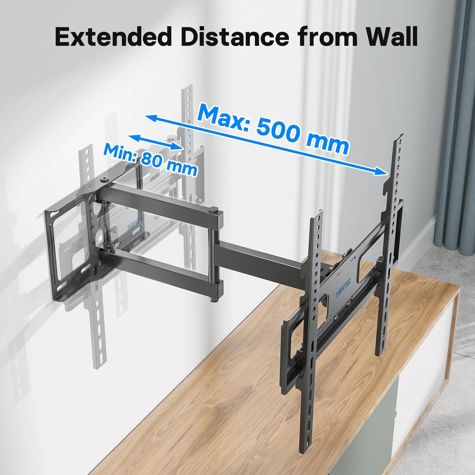 BONTEC Soporte TV Pared 26-60 Pulgadas Giro Inclinación Extensión 80-500 mm 40 kg VESA 400x400