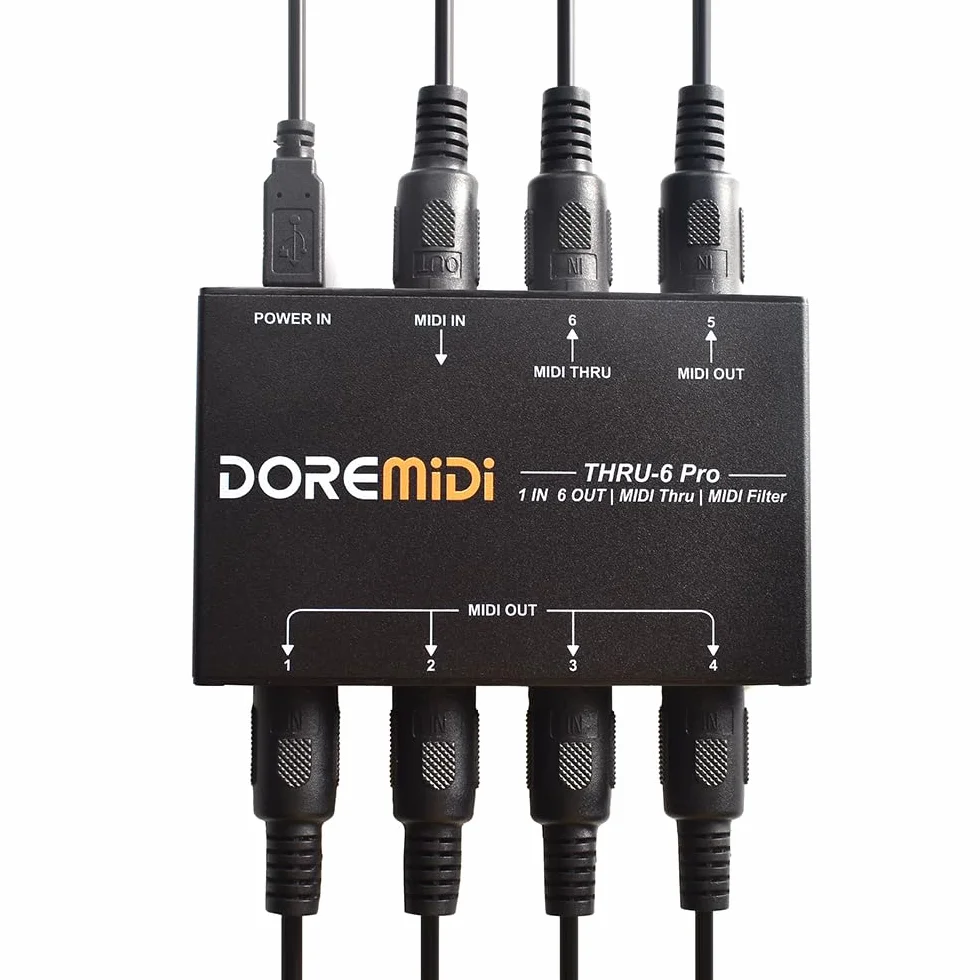 MIDI DOREMiDi THRU-6 Pro Box divisor y filtro para convertir 1 entrada en 6 salidas MIDI + salida USB