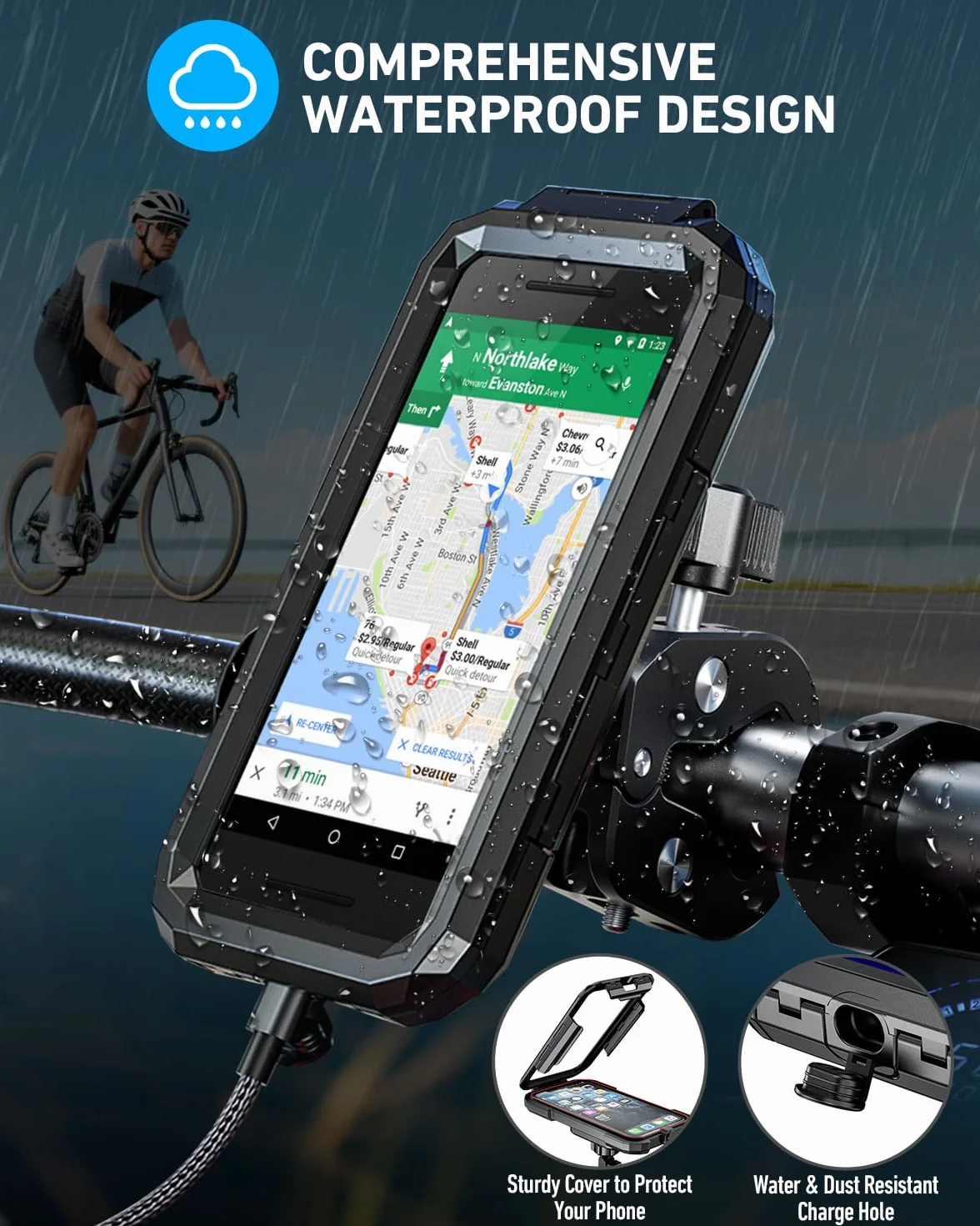 LUROON Soporte Universal Móvil para Moto Bici Impermeable 360° Rotación Anti Vibración Pantalla Táctil 5,5-7,0"