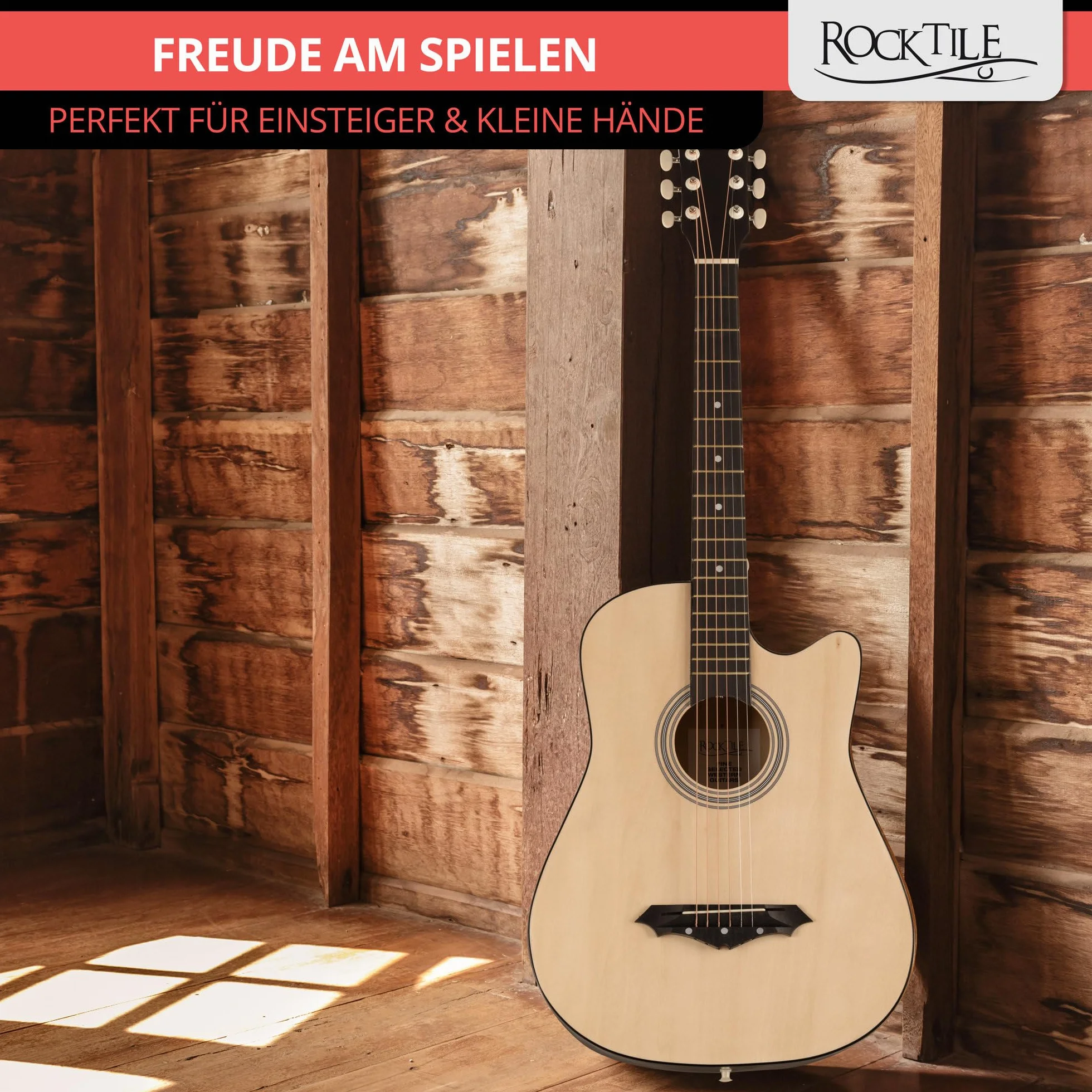 Rocktile WSD-5C-NT Slim Line Set De Guitarras Western - Guitarra Acústica Dreadnought - Cuerpo De Tilo - Mástil: Catalpa - Set Incluye Funda, Cuerdas De Repuesto, Correa Y Púas - Natural