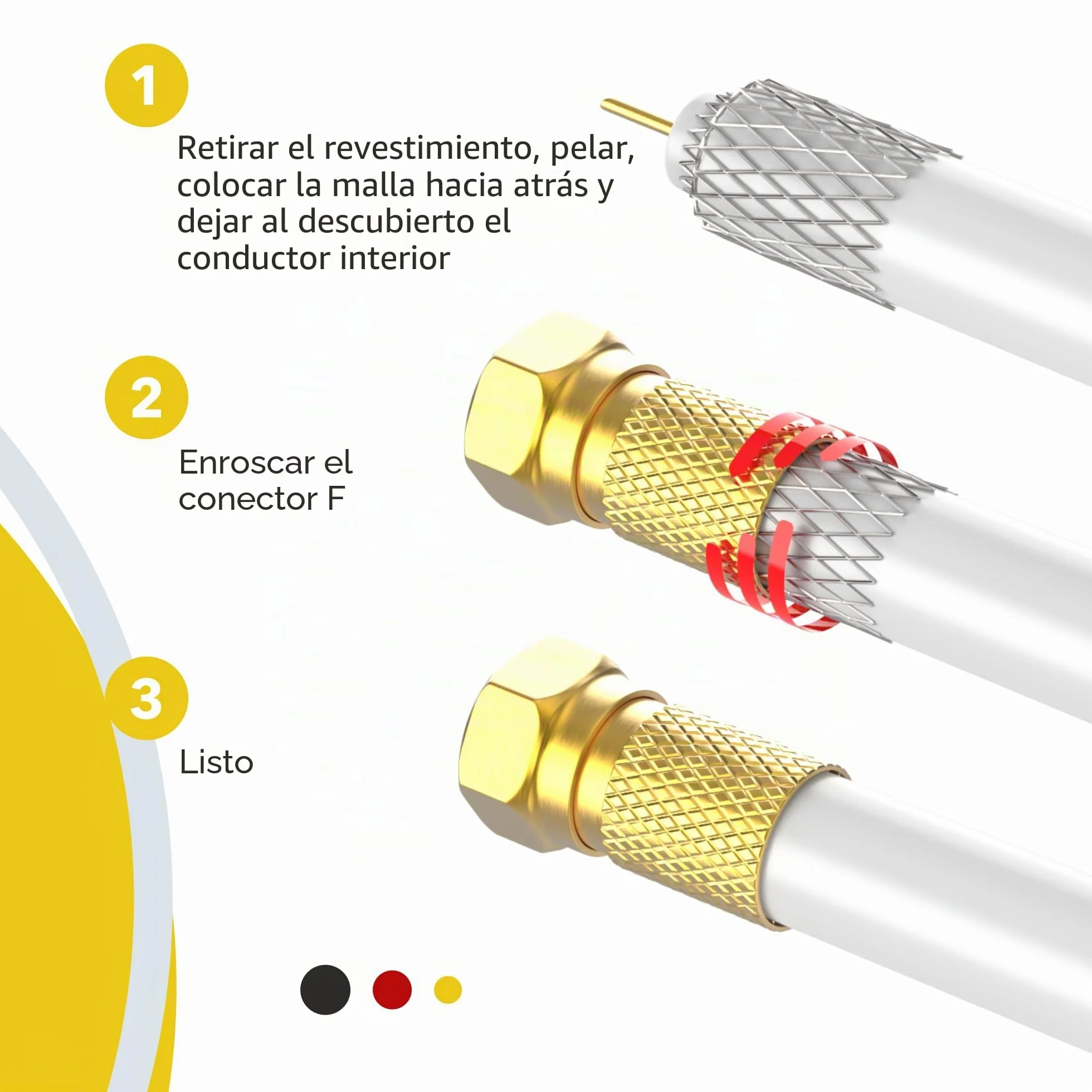 RedStar24 Cable Coaxial SAT 30m 135dB Clase A+ Blindaje 5x Ultra HD 4K DVB-S/S2 DVB-C/C2 DVB-T Antena Blanco 10 Conectores F