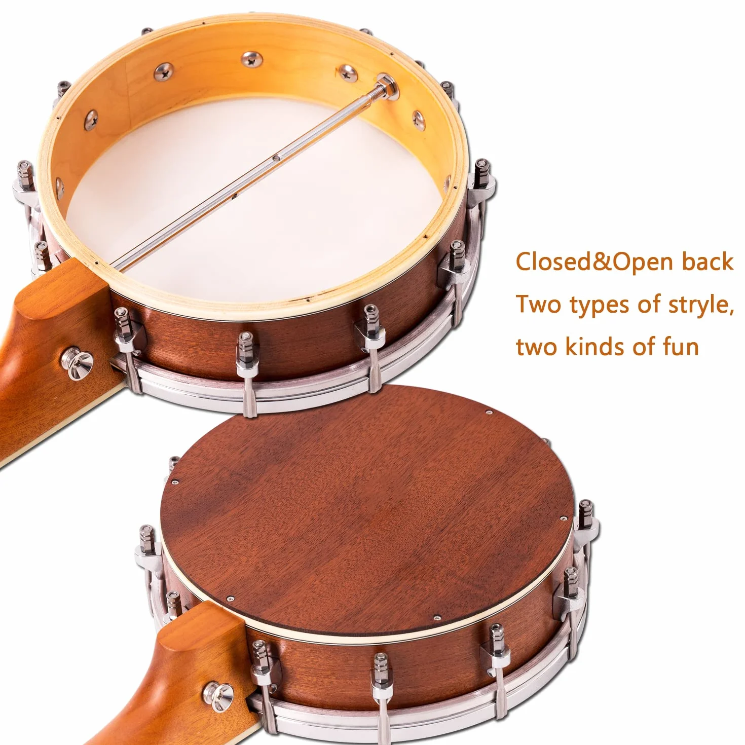 Mulucky Banjolele,BU8017,Juego de 4 cuerdas para ukelele de banjo, parte trasera cerrada de madera maciza, kit para principiantes con barra de armadura y bolsa de armadura