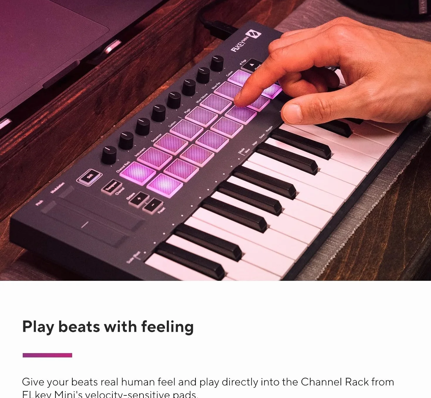Novation FLkey Mini, controlador de teclado MIDI portátil de 25 teclas con USB e integración con FL Studio para la producción musical, Negro