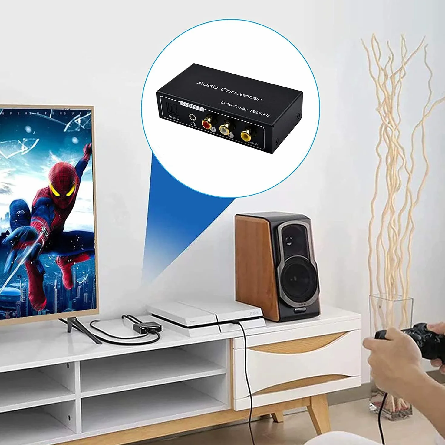 AMANKA HDMI Extractor de Audio 192KHz Convertidor DAC ARC Extractor de Audio Soportar HDMI Audio Digital a Audio Analógico RCA L/R, Toslink y 3,5 mm Jack ARC Adaptador de Audio para TV