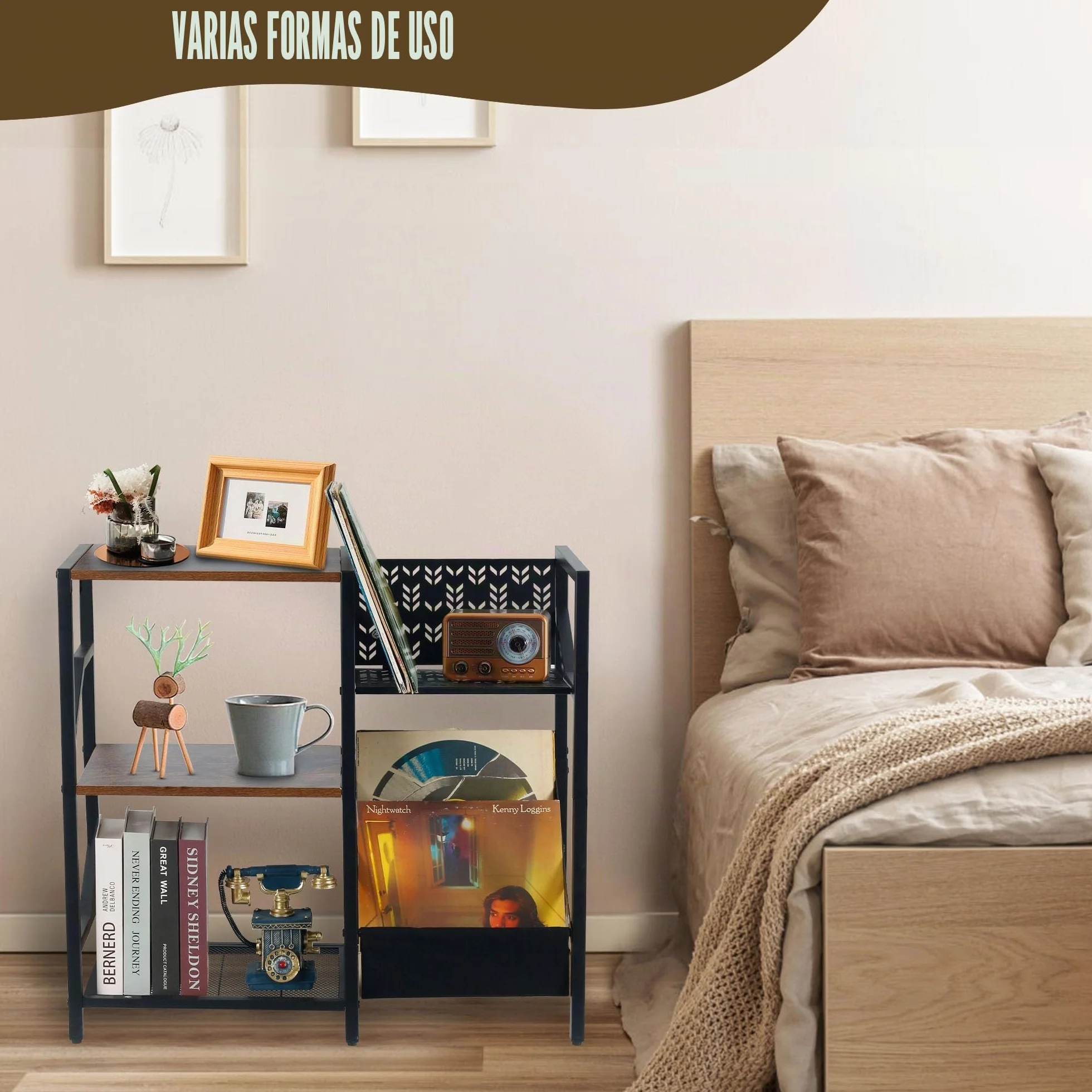 Soporte para discos de vinilo de 3 niveles, soporte grande para discos de hasta 150 álbumes, tocadiscos negro con gabinete estéreo de almacenamiento, estante de mesa de reproductor para dormitorio