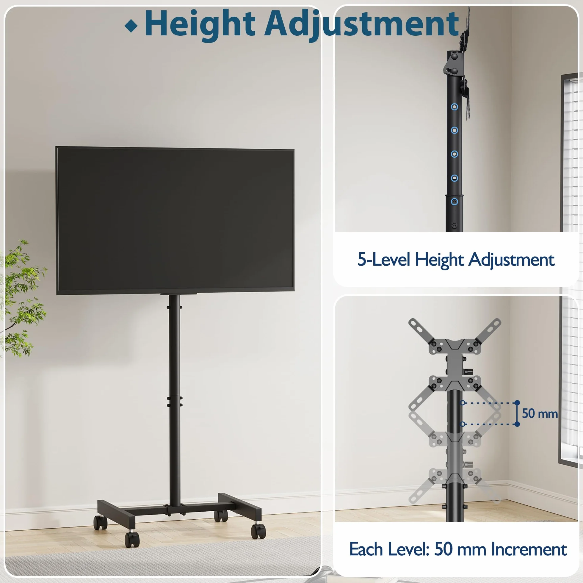 BONTEC Soporte TV Ruedas para Televisores de 13 a 42 Pulgadas, Altura Ajustable, Máx. VESA 200x200mm, 20 kg