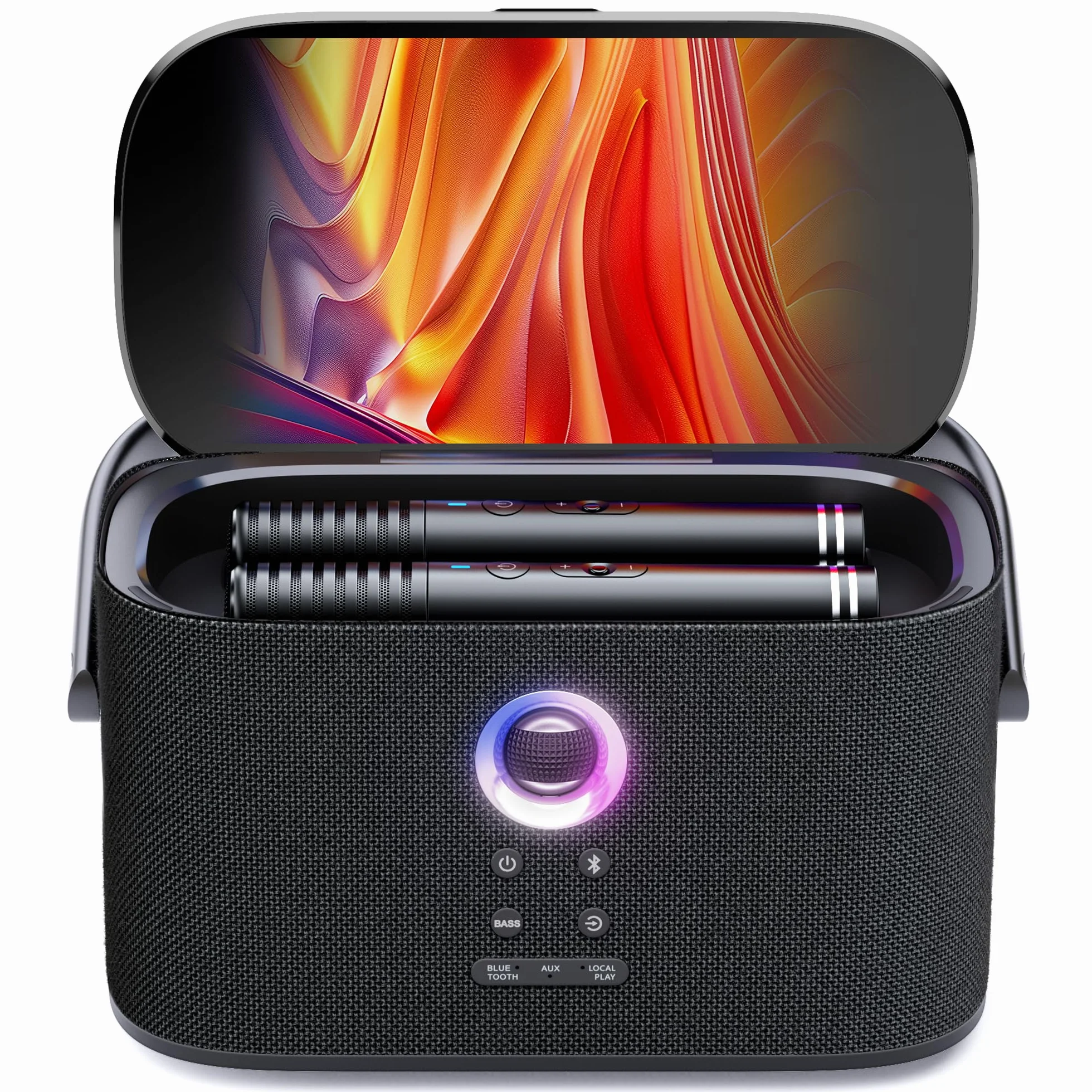 Máquina de Karaoke para Adultos, Pantalla Integrada con Letras, 2 Micrófonos Inalámbricos de Autocarga, Aplicación de Karaoke, Altavoz 140W, Conexión a TV para Fiestas en Casa y Exteriores (Shell S2)