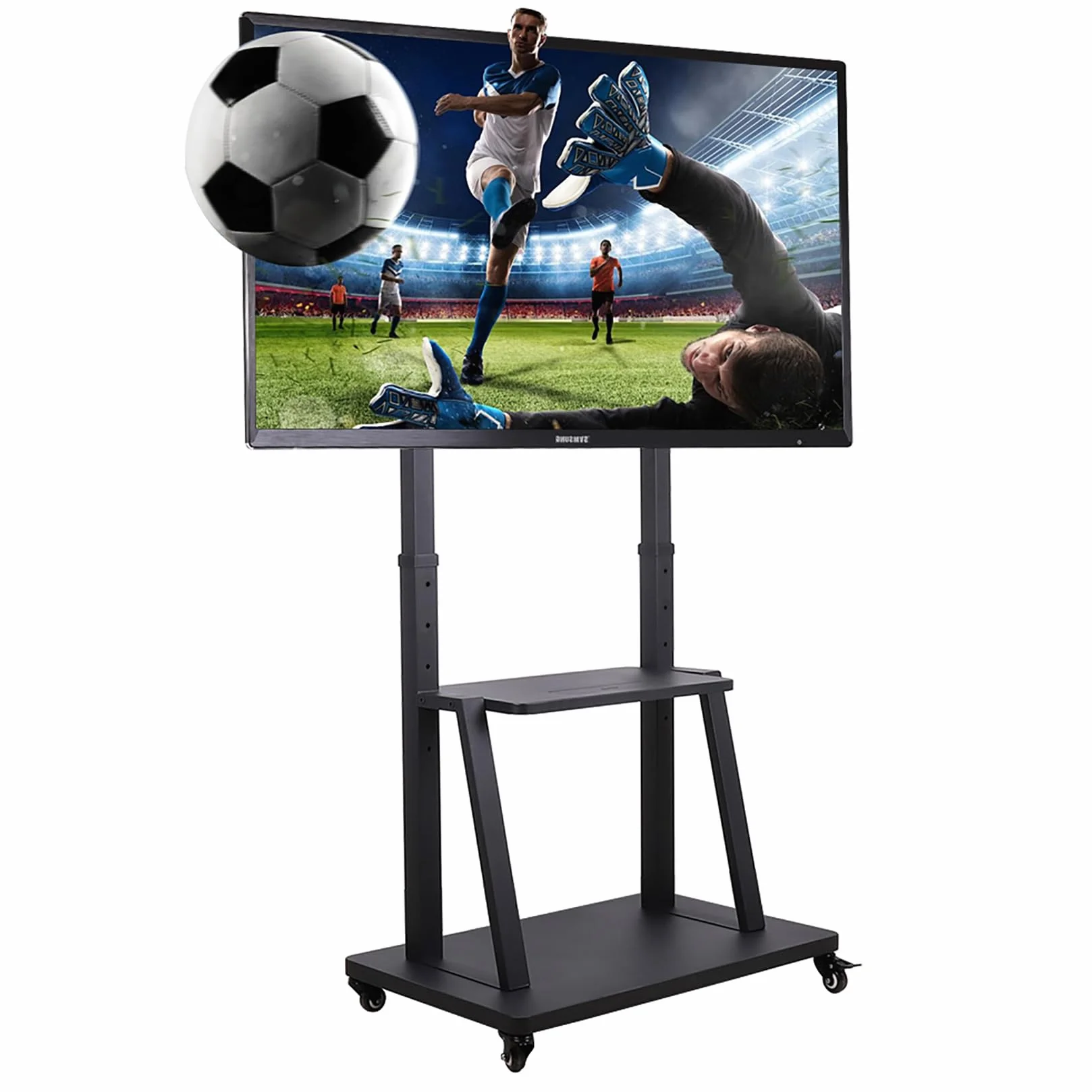 UNHO Soporte TV con Ruedas para 32-100 Pulgadas, Soporte TV Suelo Pie para Pantalla LED LCD Carrito TV Grande Comercial Móvil con 2 Estantes de Altura Ajustable Carga Máx 80kg VESA 800x600 (L)