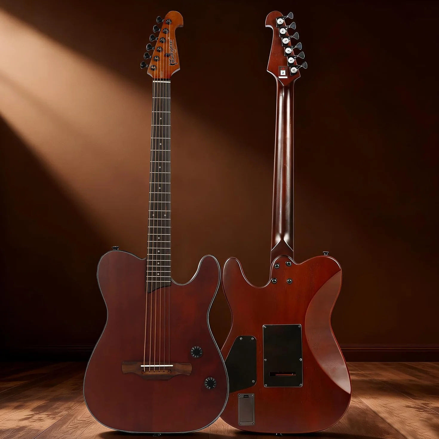 Guitarra acústica silenciosa con pastillas integradas portátil, eléctrica y acústica guitarra clásica para músico viajero y principiante incluye: funda, correa, cuerdas de acero, cable y púas (Marrón)