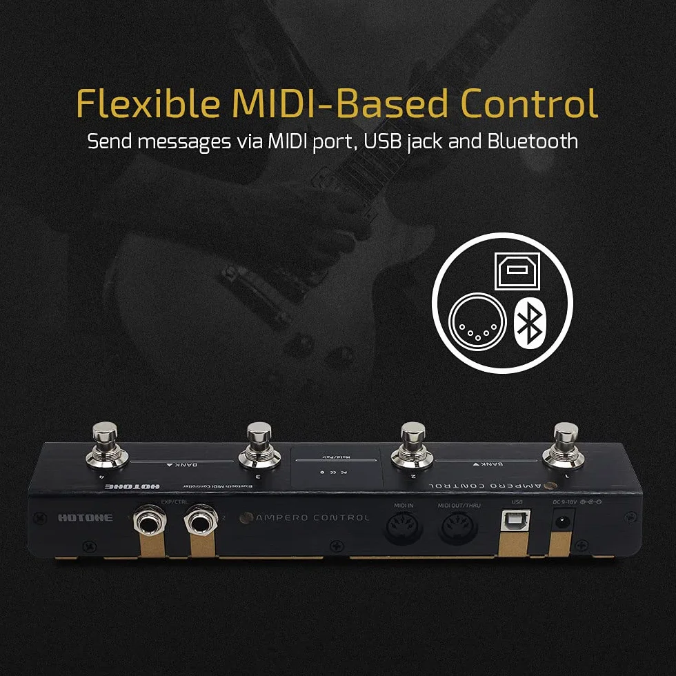 HOTONE MIDI Pedal controlador de pie Bluetooth Ampero Control de 4 botones