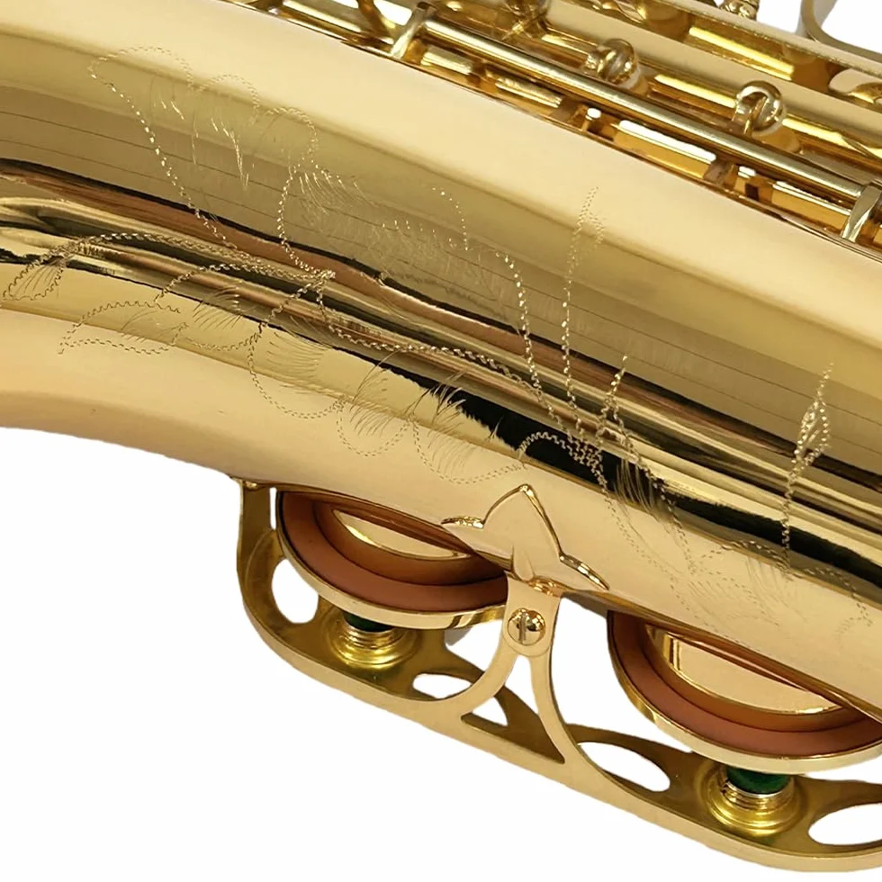 Yinfente Saxofón plano con 10 lengüetas, 8 almohadillas, funda rígida y más, para estudiantes, principiantes, adultos, saxofón alto, kit de saxofón(oro)