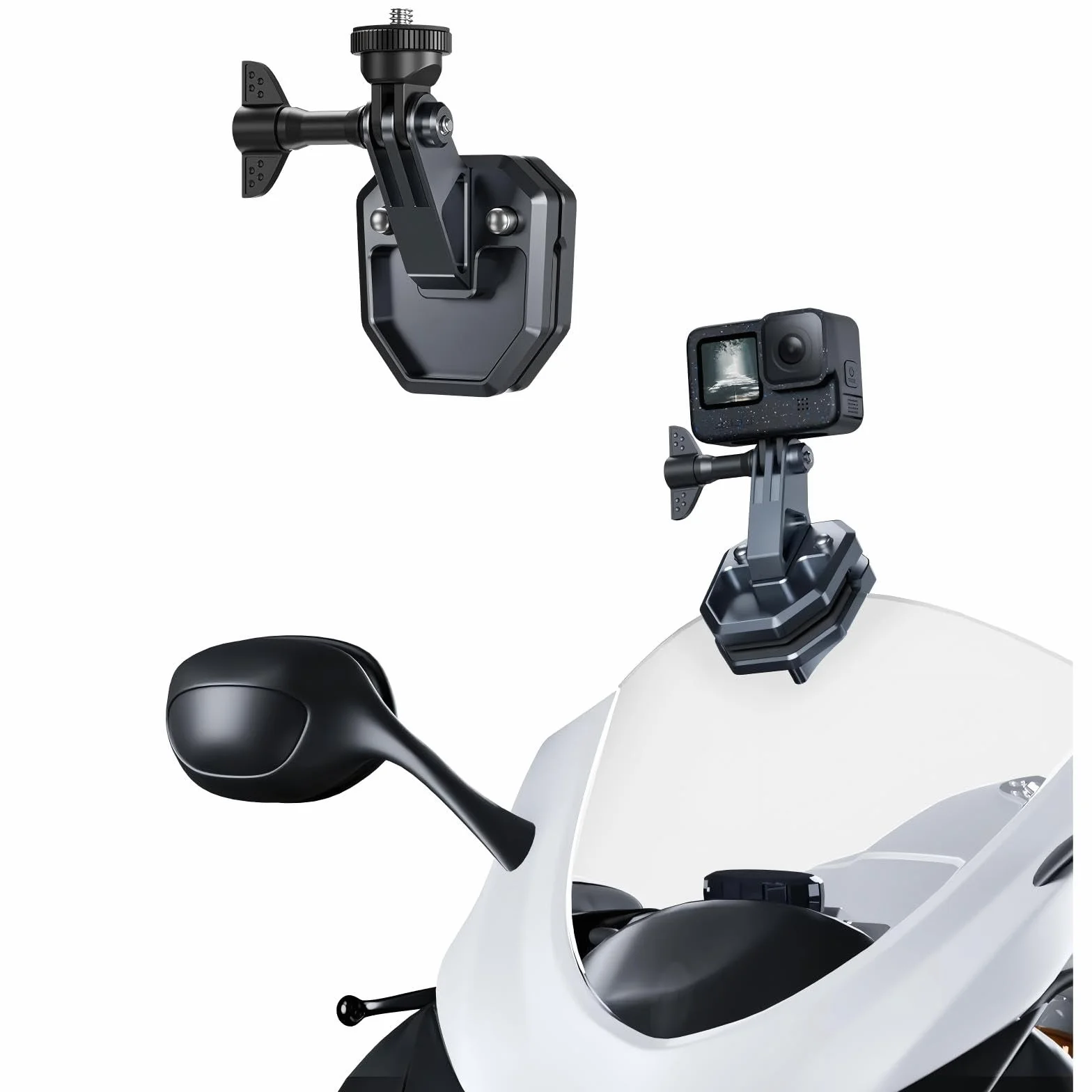 TELESIN Soporte de Aluminio para Parabrisas de Moto con Abrazadera Clip Compatible con Hero 13 12 11 10 9 Insta360 X5 X4 X3 Ace Pro Osmo Action 6 5 Pro 4 3 2 Accesorios para Motos y cámaras de acción