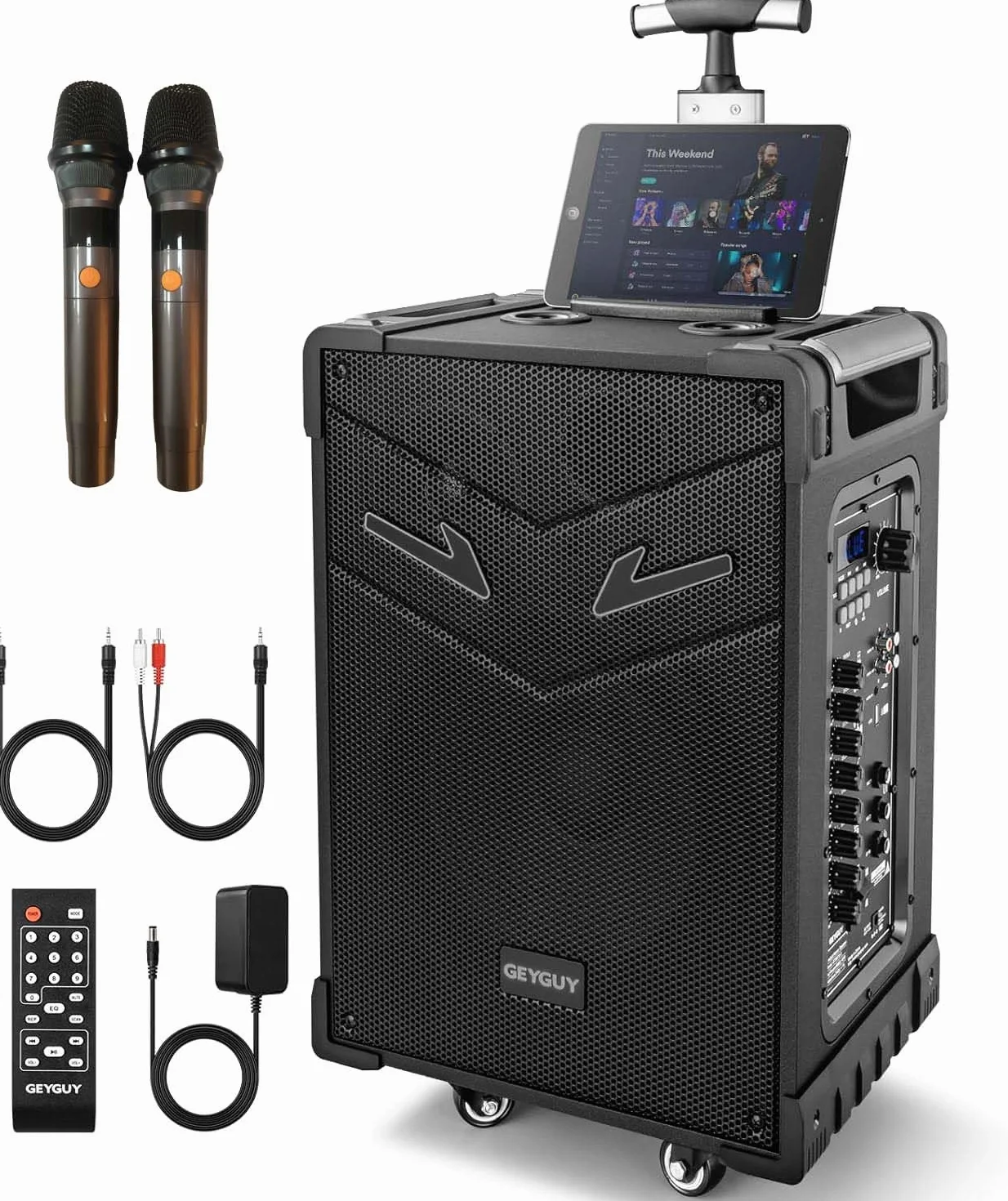 Máquina de Karaoke Adulto, Altavoz Bluetooth Portátil c/ 2 Micrófonos inalámbricos, Sistema PA c/TWS para Fiestas Grandes, Exterior, Sonido estéreo para Eventos masivos, soporta USB/TF/Rec/AUX/FM