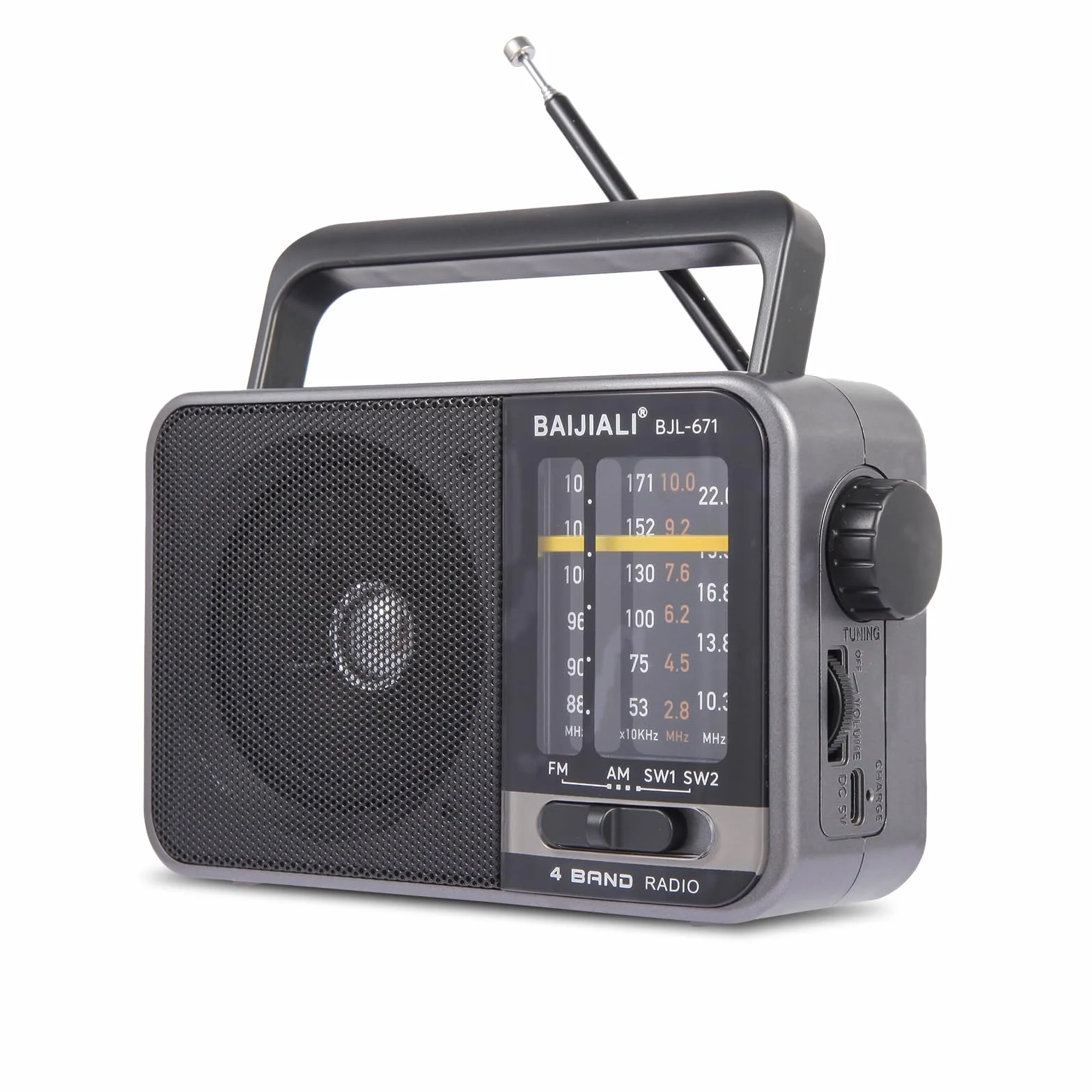 Radio Portátil Am/FM Recargable por USB-C, Altavoz Potente - Pequeña Radio de Emergencia para Interior, Exterior, Viajes y Tormentas (Modelo BJL-671)