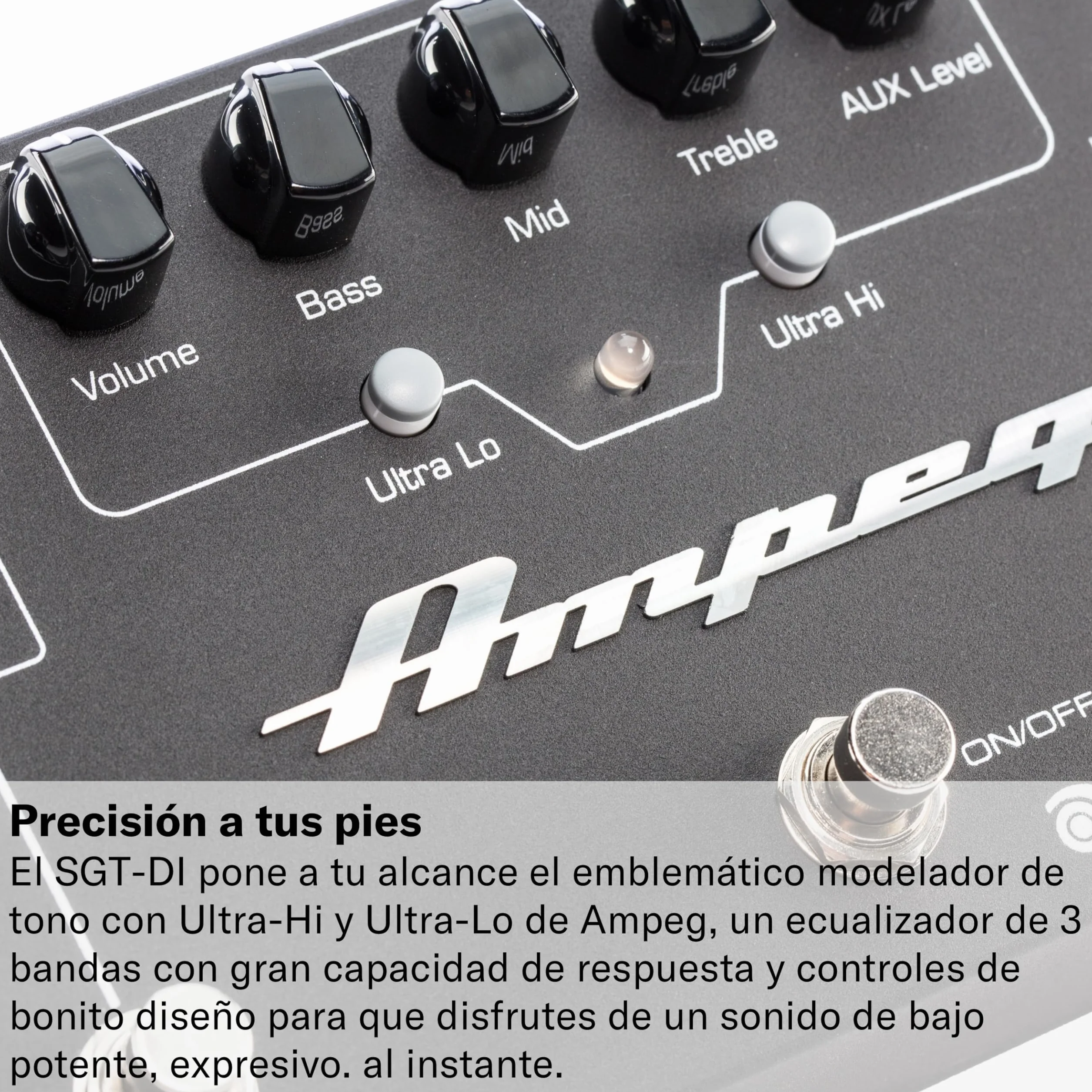AMPEG SCR-DI Preamplificador de Bajo – Pedal de previo combinado circuito con Scrambler Overdrive, filtros Ultra-Hi/Ultra-Lo, salida XLR balanceada y chasis metálico – Negro