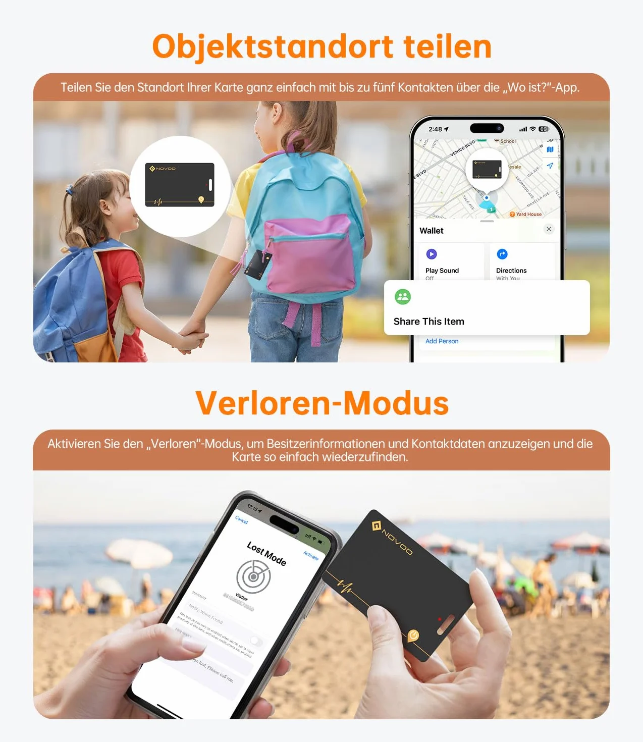 NOVOO Rastreador de billeteras delgadas, paquete de 2 unidades, tarjeta Air Tag con Apple Find My (solo iOS) Smart Bluetooth Localizador de billetera IP68 resistente al agua tarjeta inteligente