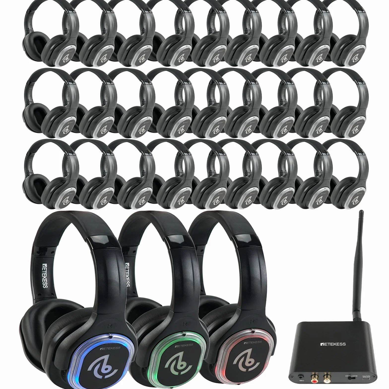 Retekess TA004 Auriculares Silent Disco, Silenciosos de Discoteca para Fiestas de Baile por Noche, Auriculares con Receptor de Audio para Familia, Fiestas de Baile por Noche