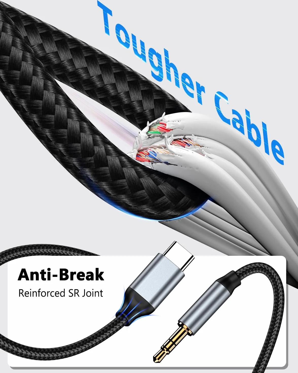 Cable Jack USB C a AUX 3,5 mm Nylon para iPhone 17 16 15 Samsung Galaxy S24 S23 S22 Adaptador Audio Estéreo