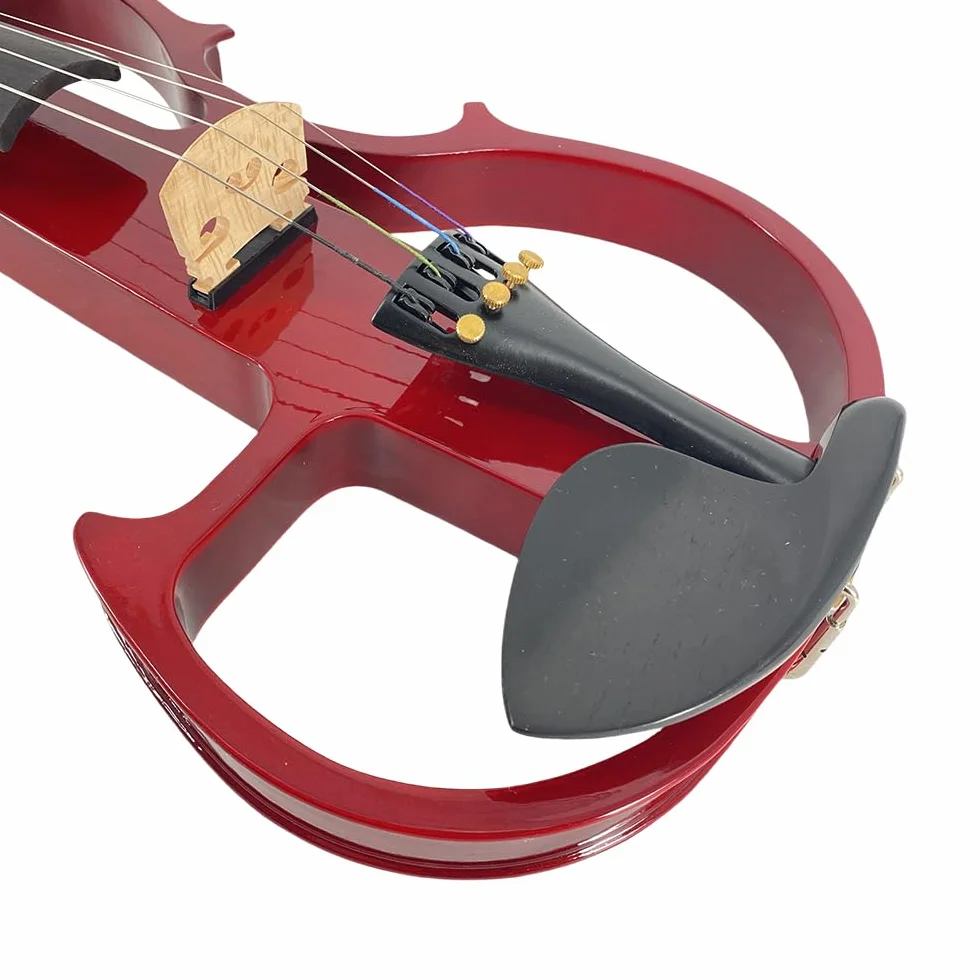 Yinfente Viola eléctrica silenciosa de 40,6 cm de madera maciza con 4 cuerdas con accesorios de ébano, funda rígida de arco de madera de Brasil, paño de limpieza de cable AUX, cuerdas adicionales