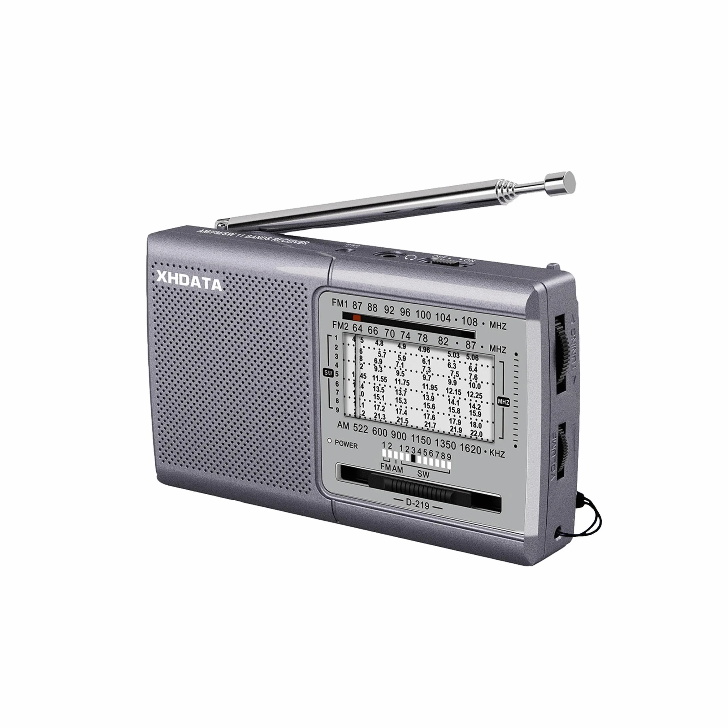 XHDATA D219 Radio a Pilas Portátil Pequeña Analógica FM Am SW Radio de Transistor con Entrada para Auriculares Excelente Señal Uso Simple para Personas Mayores Hogar y Emergencia Gris