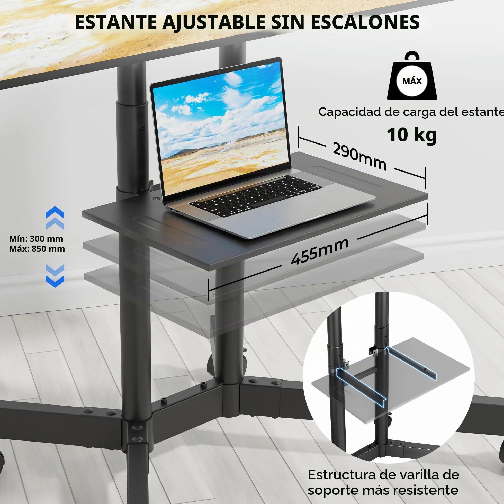 BONTEC Soporte TV Ruedas, Soporte TV Pie para 32-85 Pulgadas para TV de Planos/Curvos, hasta 55 kg, Altura Ajustable con Bandeja Multimedia, Inclinacion ±15°, Gestion de Cables, Máx. VESA 600x400 mm