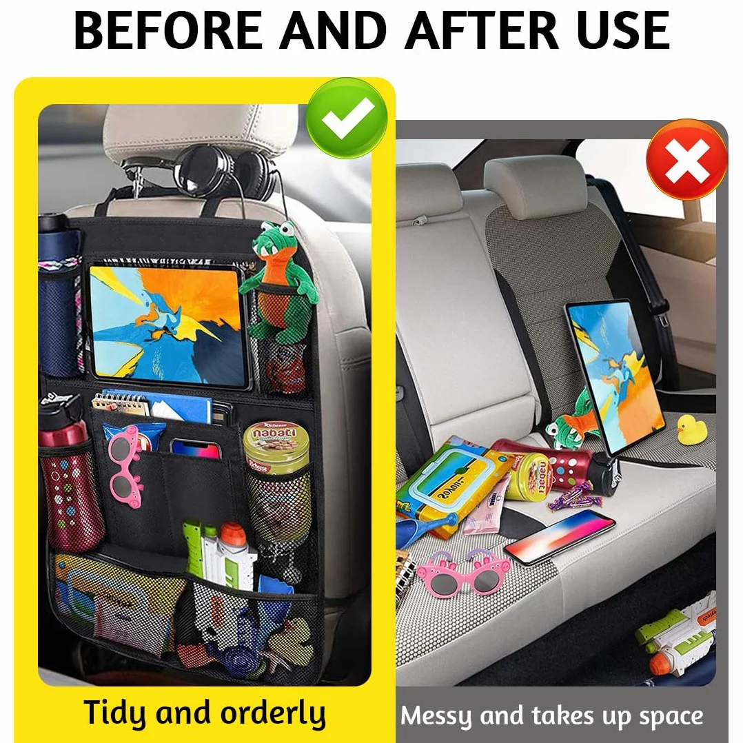 Soporte de Tableta Coche Reposacabezas,Bolsa Porta Tableta Coche - Accesorio de Viaje, para Tableta Infantil/Tableta/Móviles (4,7-13 pulgadas), Almacenamiento para Cosas Pequeñas & Vasos