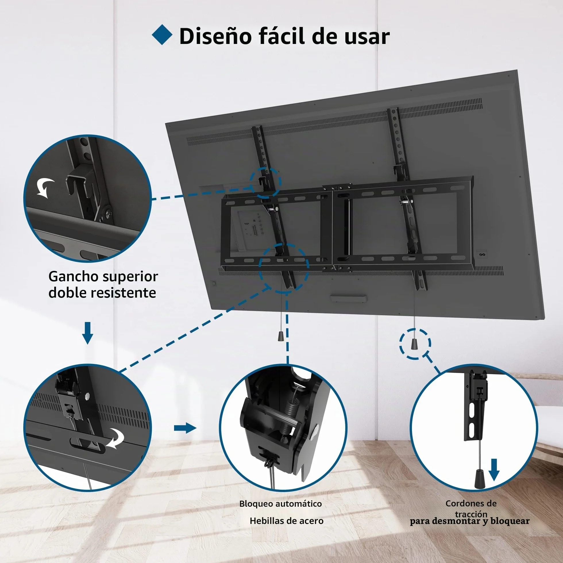 BONTEC Soporte TV Pared Inclinable 37-82 Pulgadas Plana Curva LED LCD, Capacidad 60 kg, VESA 600x400 mm, Nivel Burbuja Brida Cables