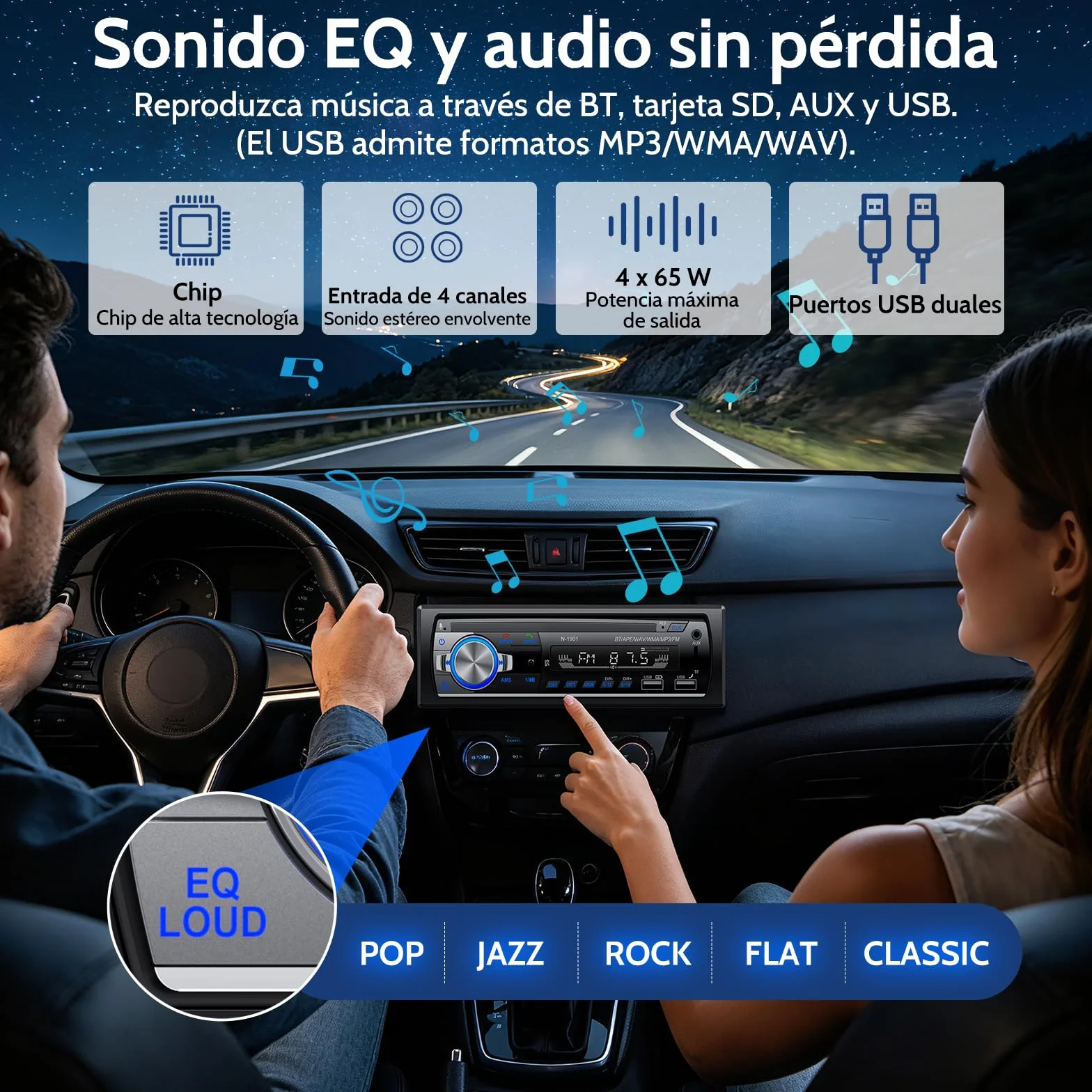 Radio Coche Bluetooth,Wistrue Radio Coche 1 DIN FM Autoradio Bluetooth soporta 2USB/AUX/SD/TF/Control Remoto/Carga Rápida, Compatible con iOS & Android (Sin CD/DVD)