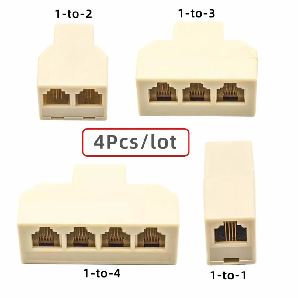 Cablecc 4 Adaptadores Divisores de Teléfono 6P4C RJ11 RJ12 1 Entrada 2 Salidas 1 a 4 Vías