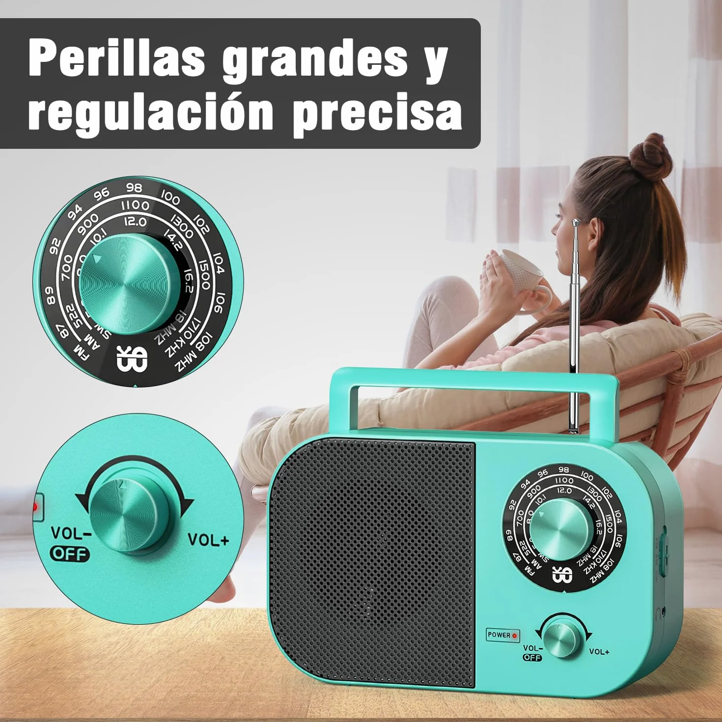 Radio portátil,Am,FM,SW,FM Radio Portátil con Fuente de Alimentación y Batería, Altavoz Integrado y Toma de Auriculares, Adecuada para Uso en Casa/Exterior/Camping/Emergencia.（Azul）